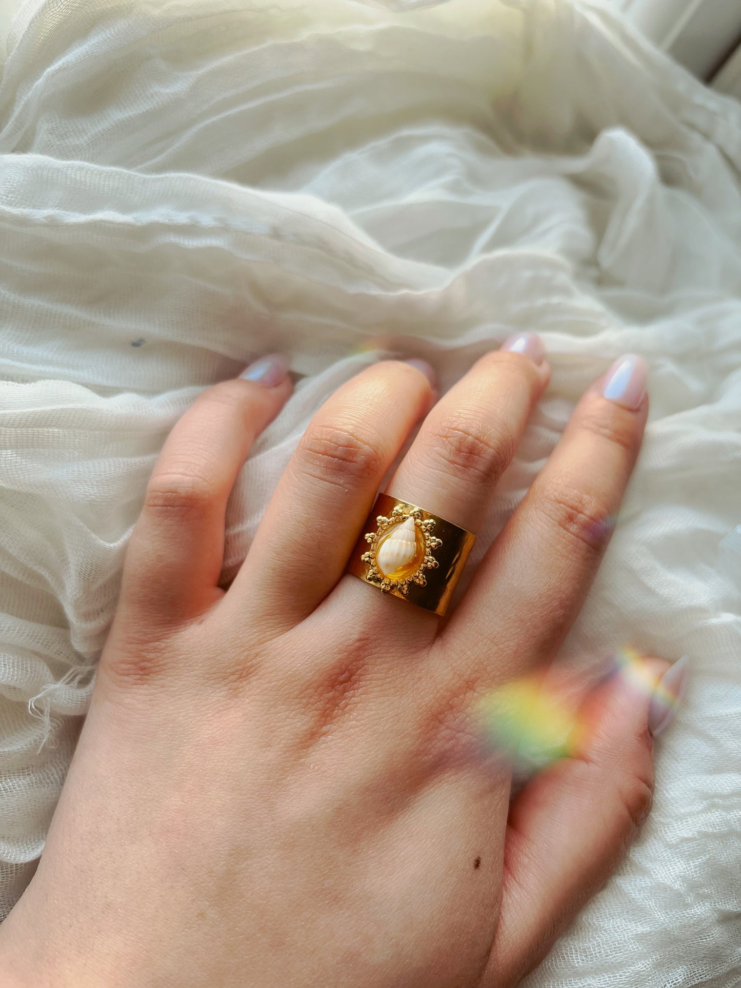 18k Gold natural shell ring tarnish free handmade