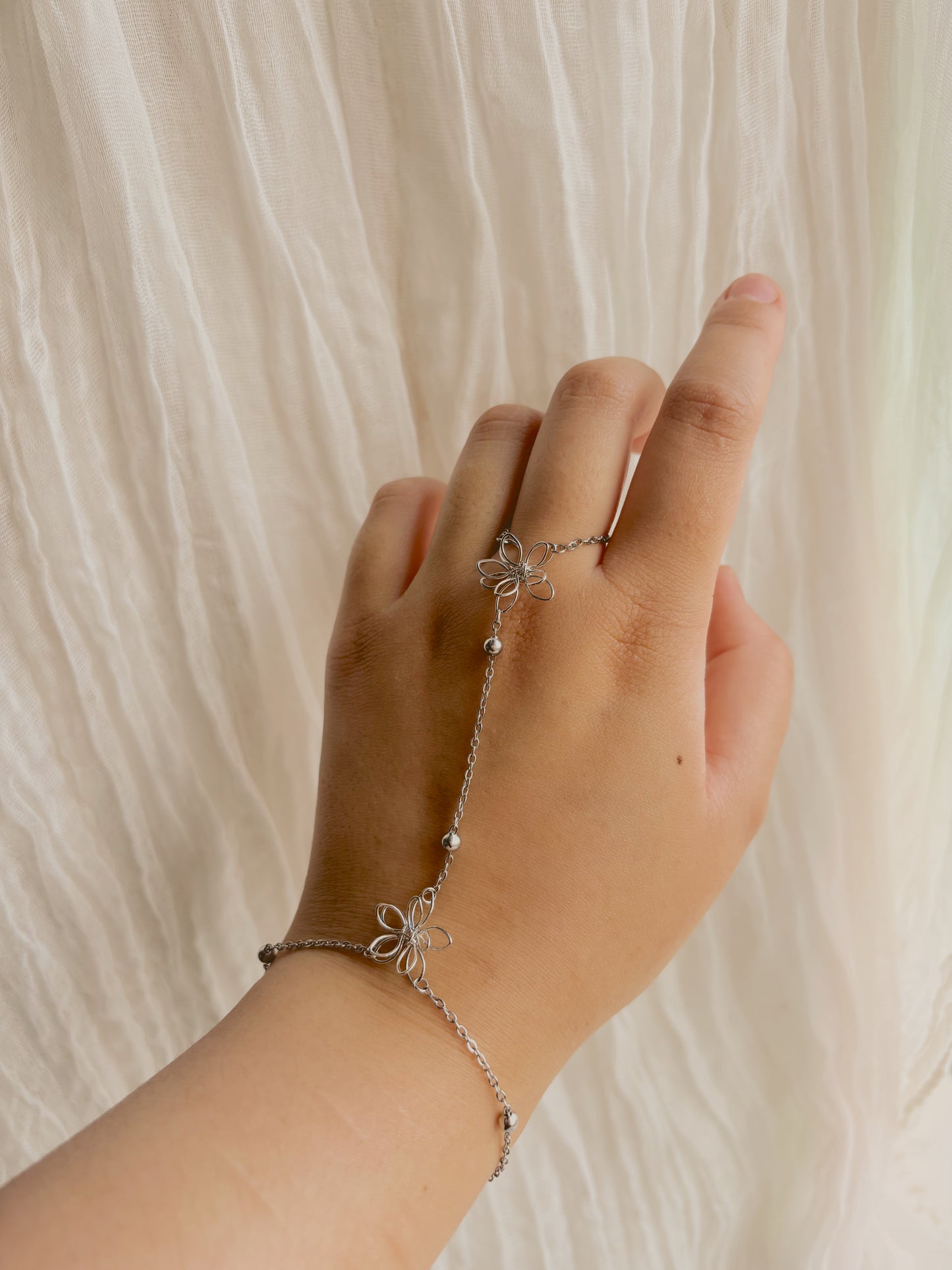 Handmade flower hand chain - tarnish free - gold or silver