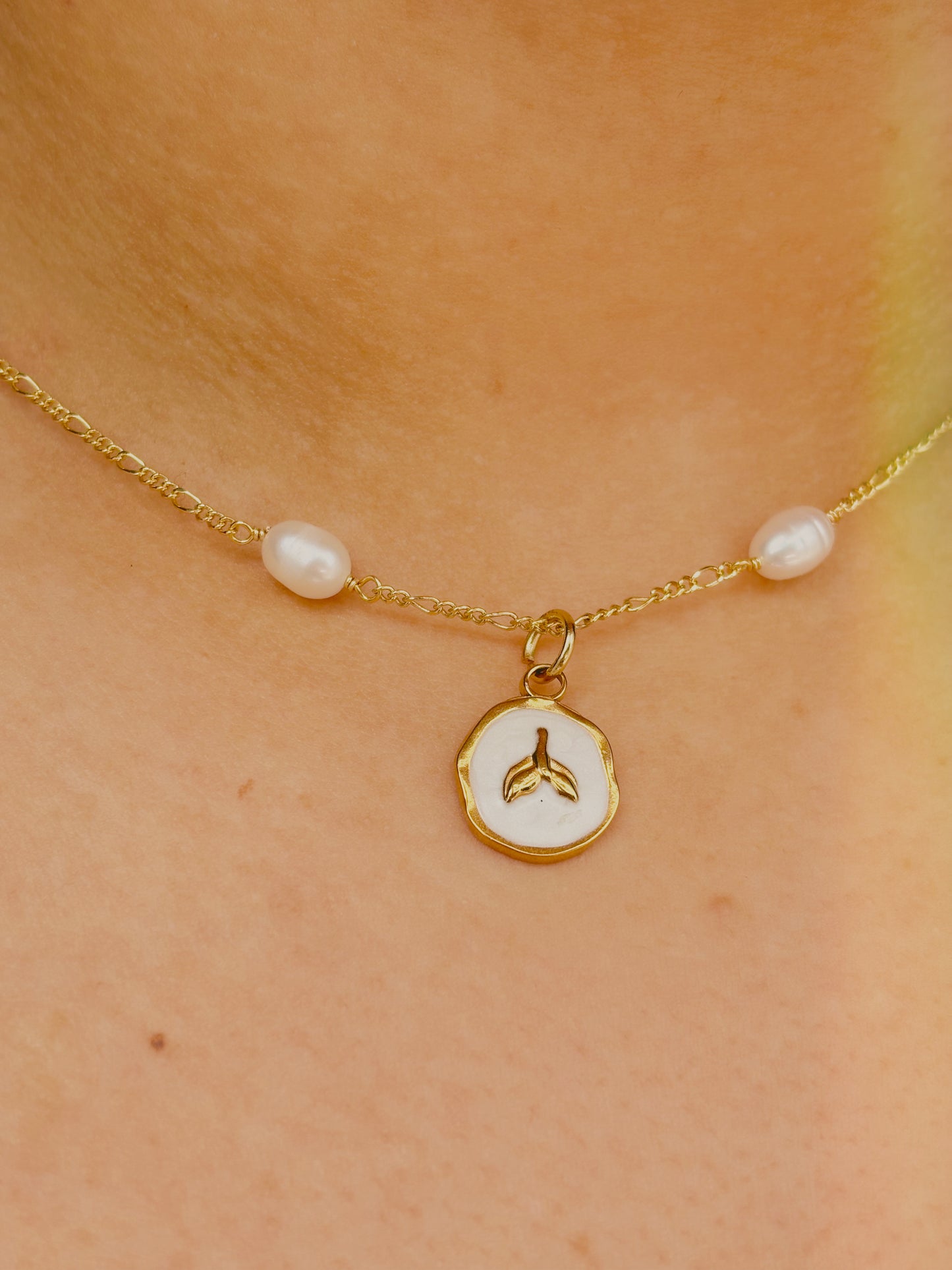18k gold plated Fresh water pearl necklace with surprise ocean inspired coin
