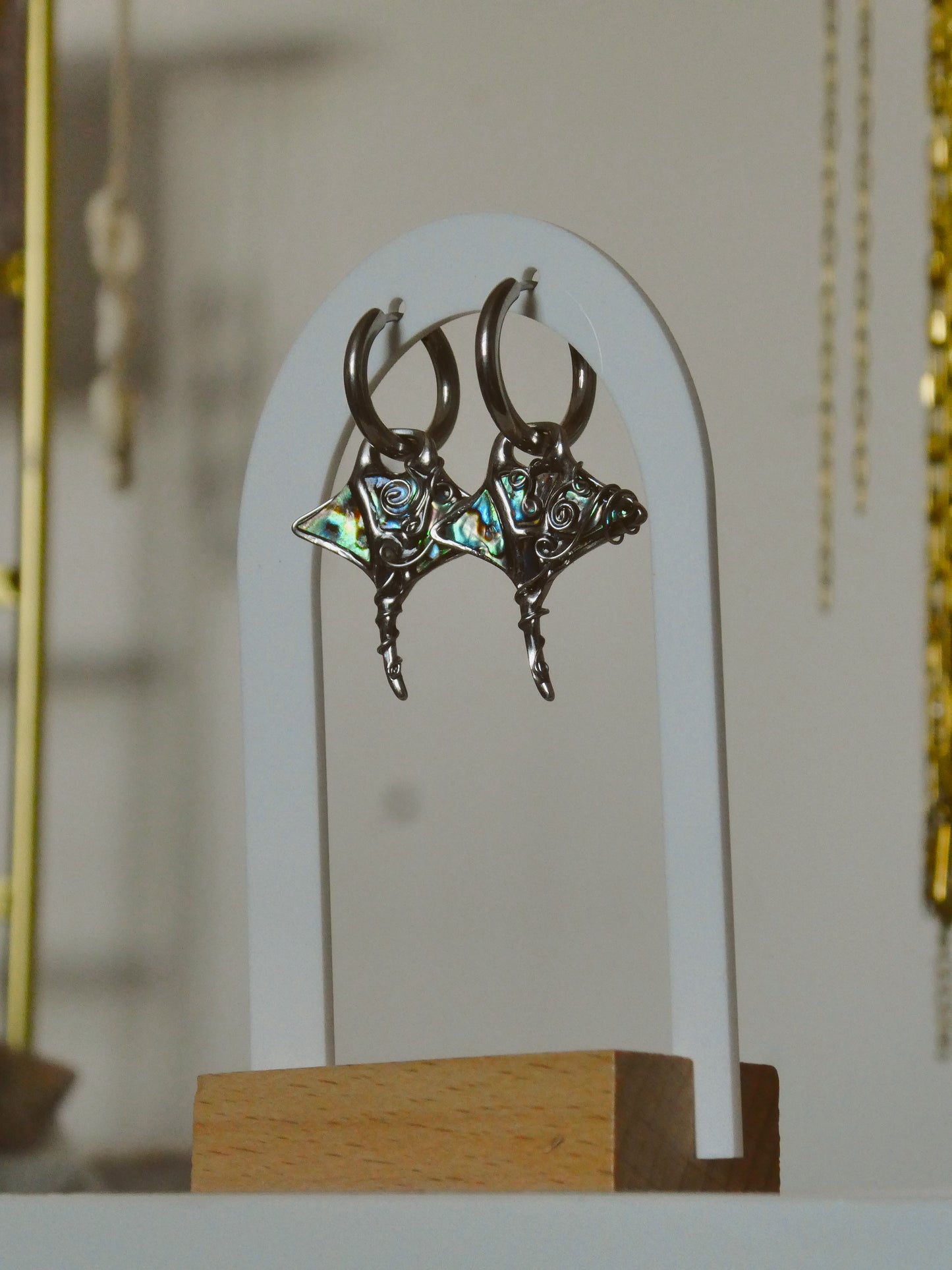 Abalone manta ray earrings