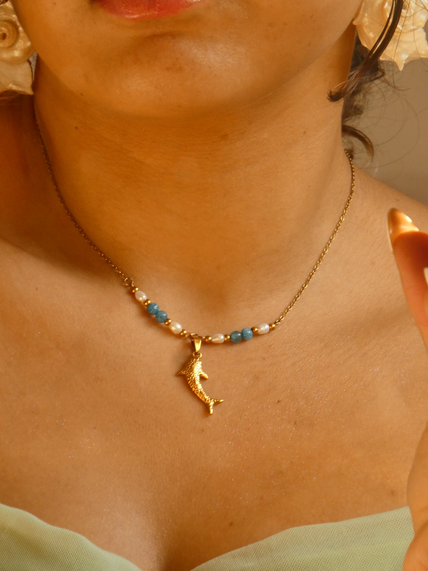 Whale Shark & pearls Necklace | handmade | waterproof | tarnish free | gold & silver