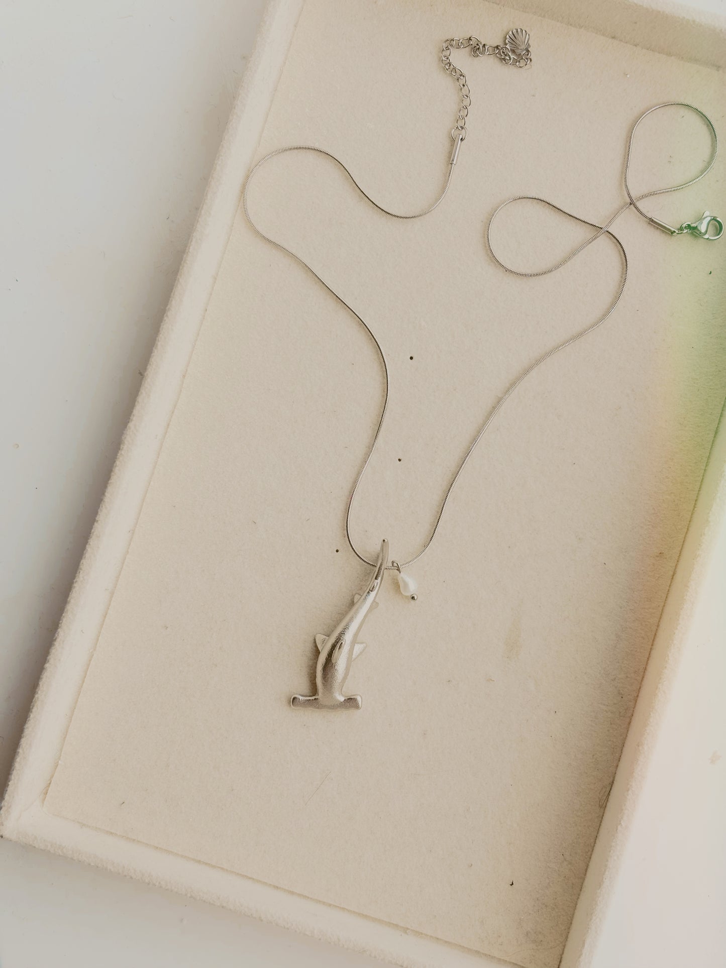 Hammer head shark & fresh water pearl necklace | waterproof | tarnish free