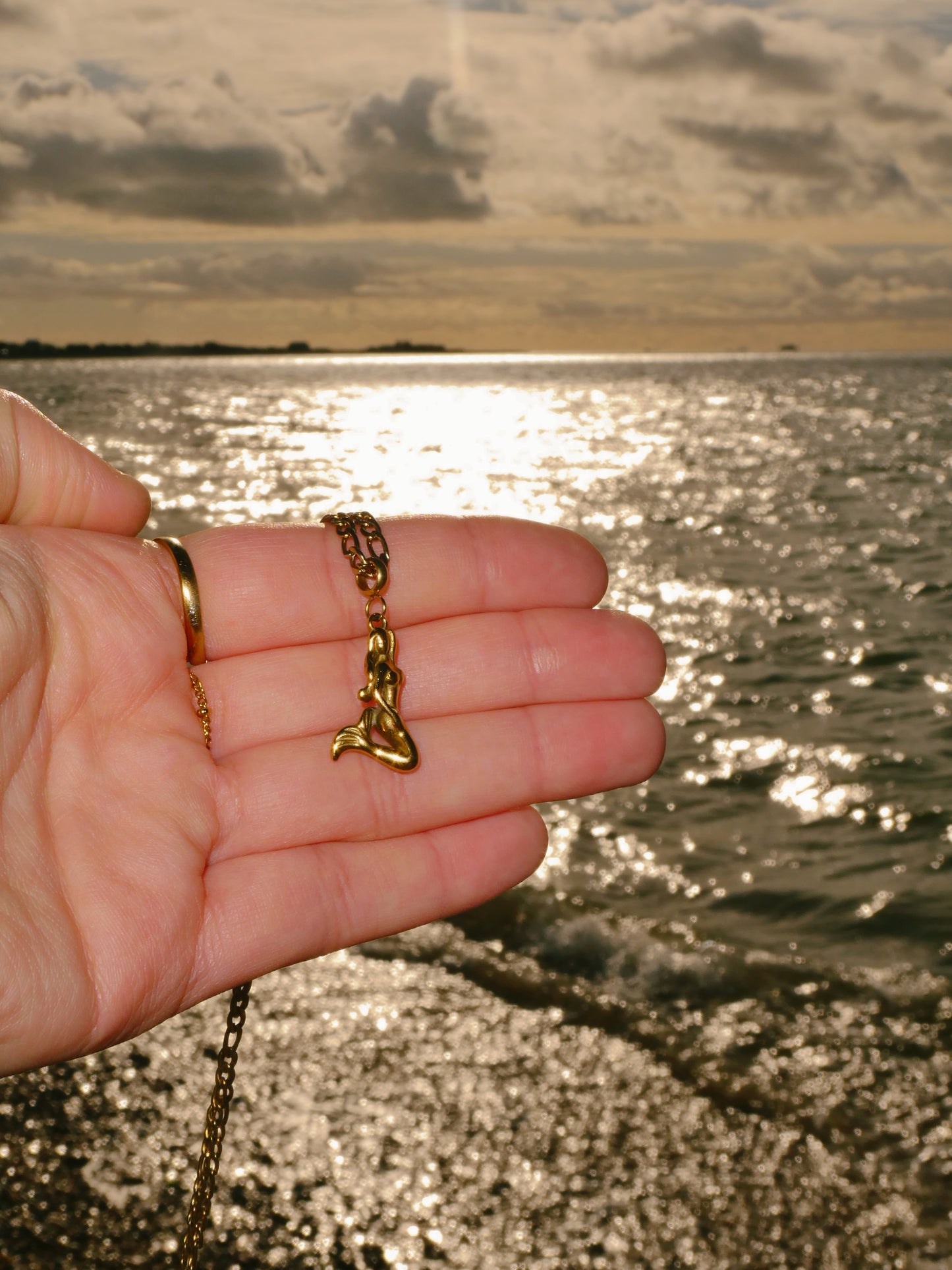 Gold 3D Mermaid necklace with custom chain