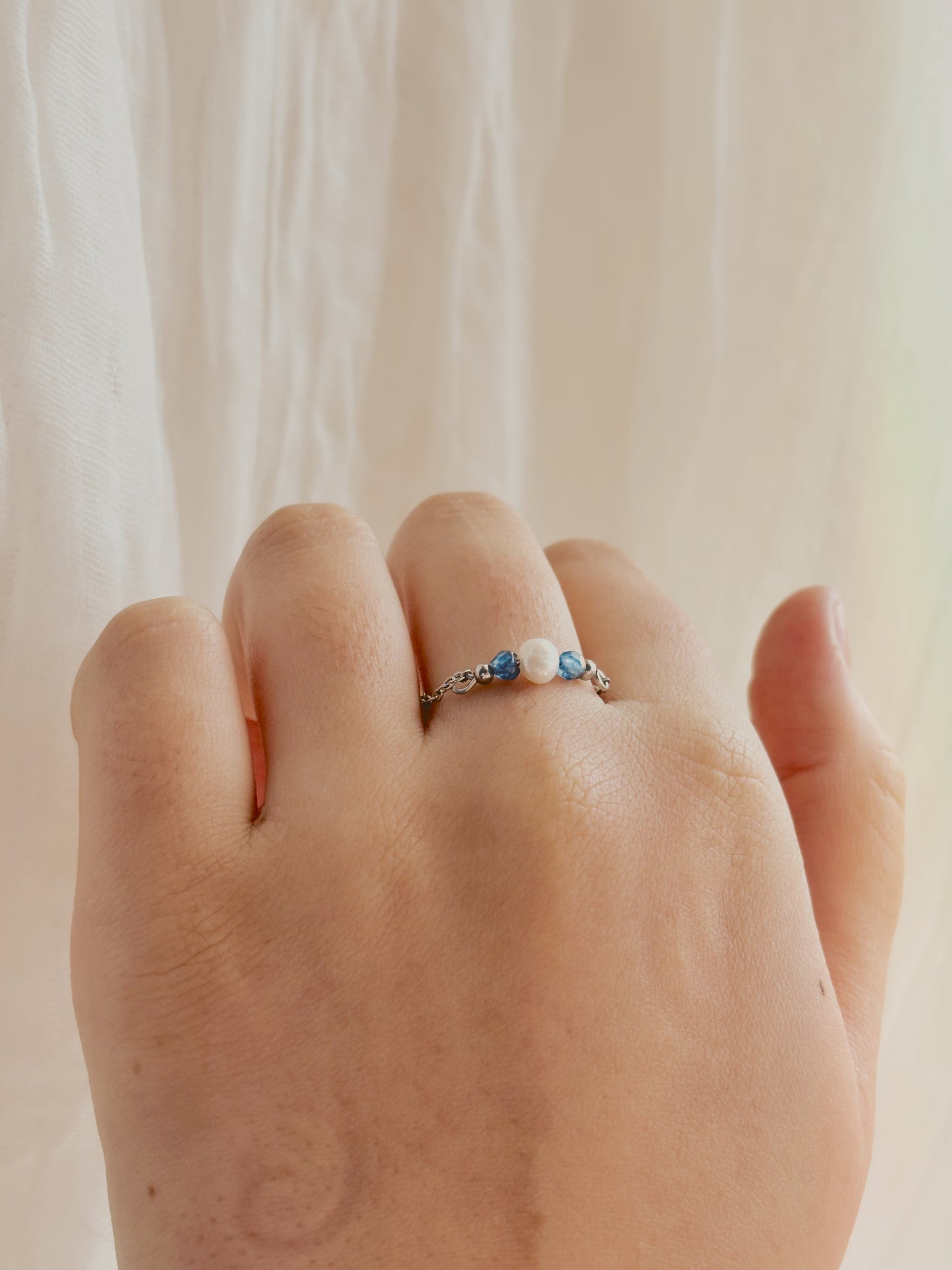 Fresh water pearl & gem stone custom chain ring