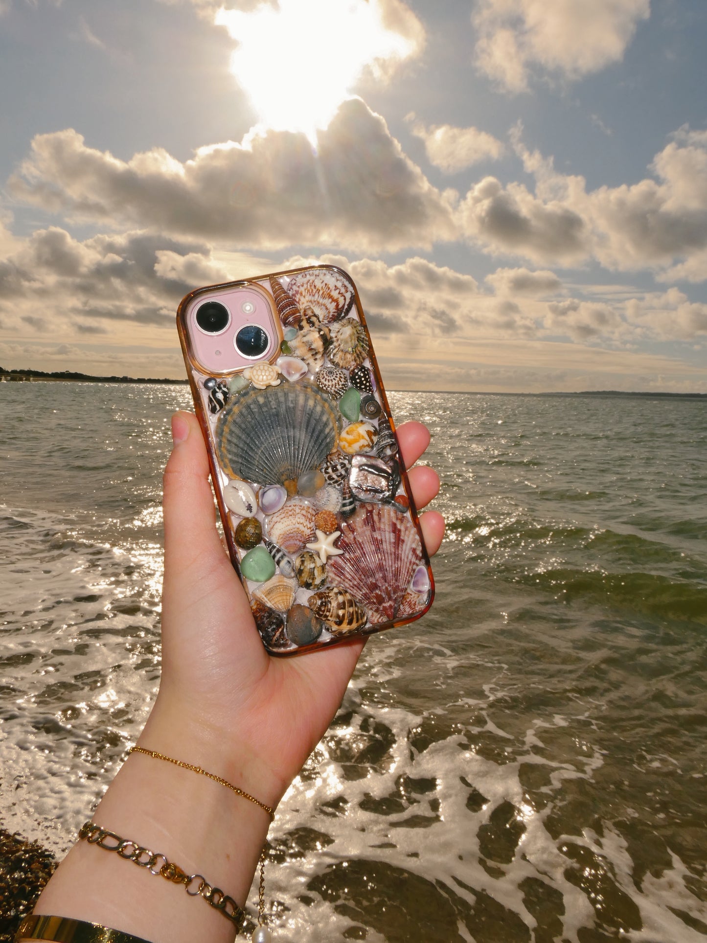 Custom hand crafted shell phone case