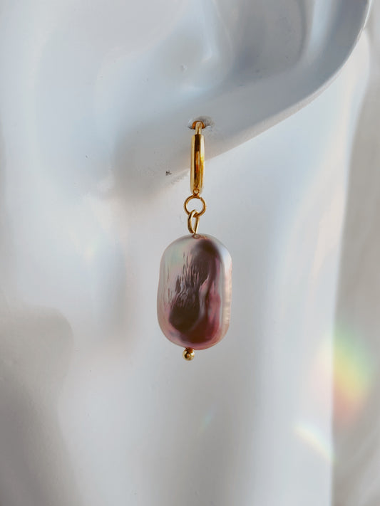 Square shaped Natural freshwater pearl tarnish free earrings - silver or gold