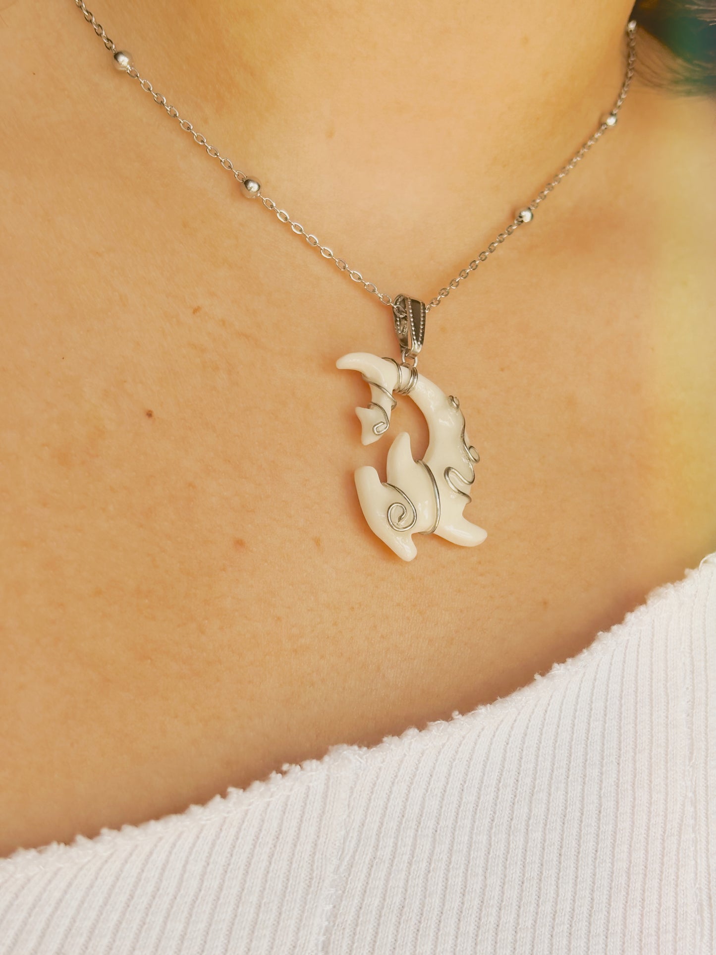 Hand Wrapped bone tooth shark necklace | waterproof | tarnish free | gold & silver