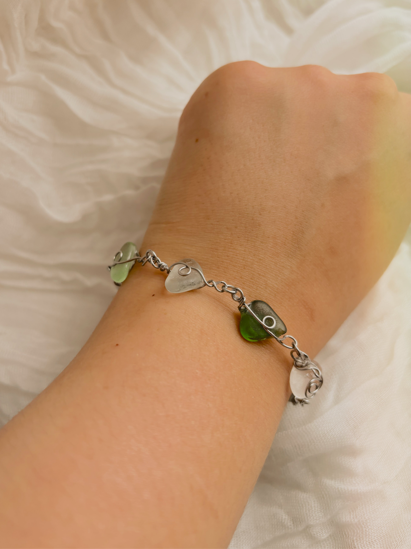 Mermaid Sea Glass Bracelet - Tarnish Free - Gold or Silver - Handmade