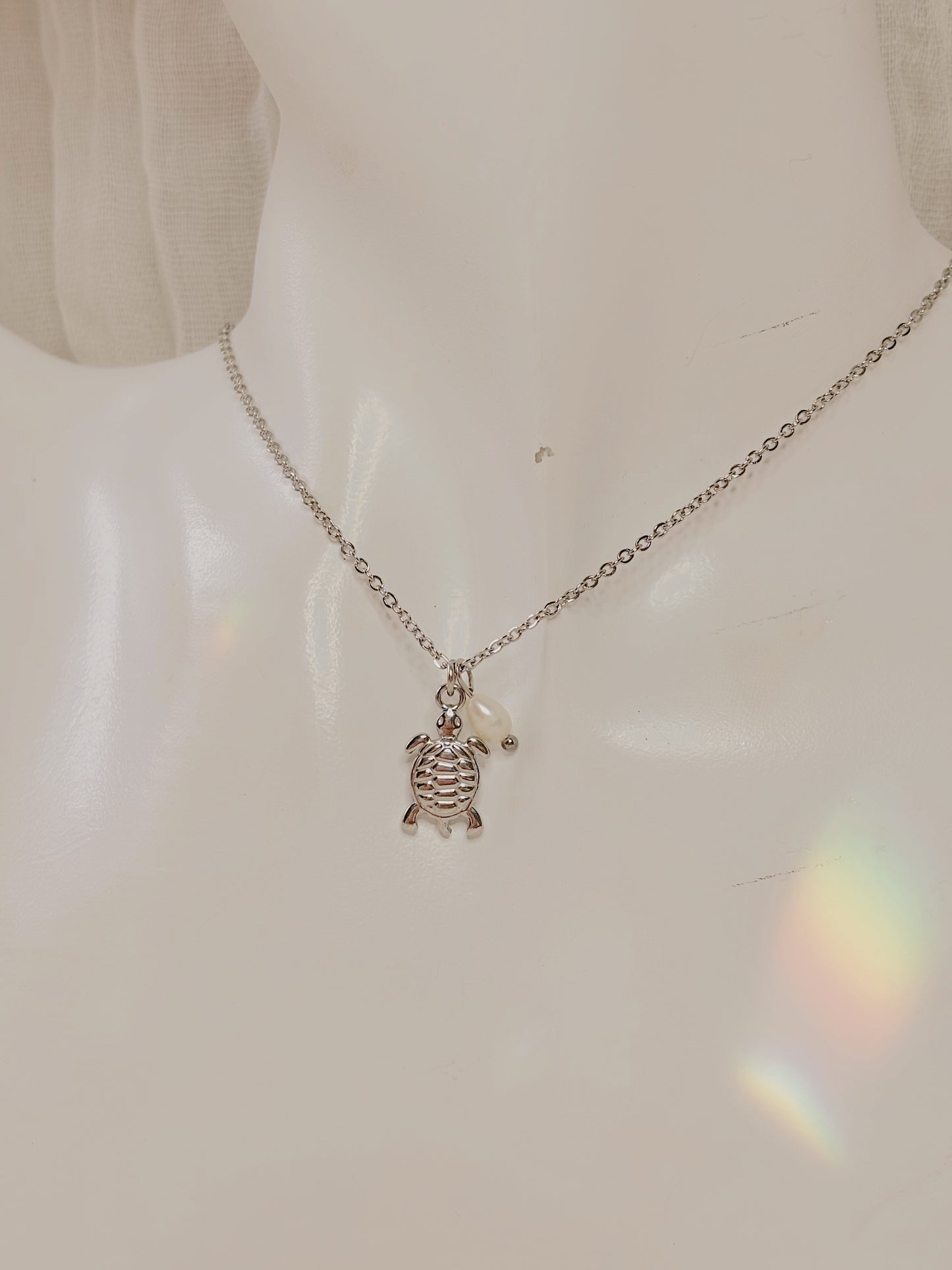 Dainty Turtle & fresh water Pearl necklace