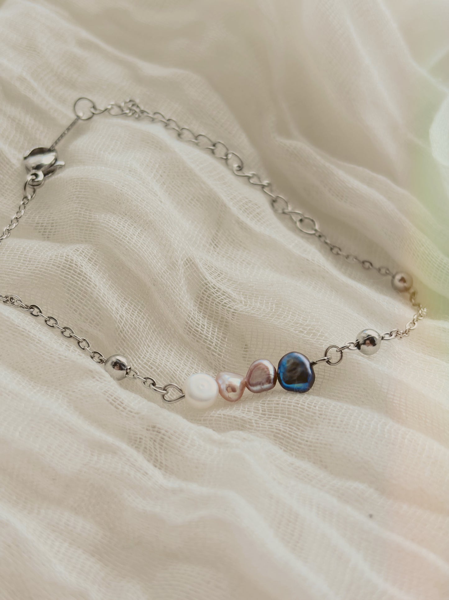 Fresh water mixed colour pearl bracelet - tarnish free - gold or silver