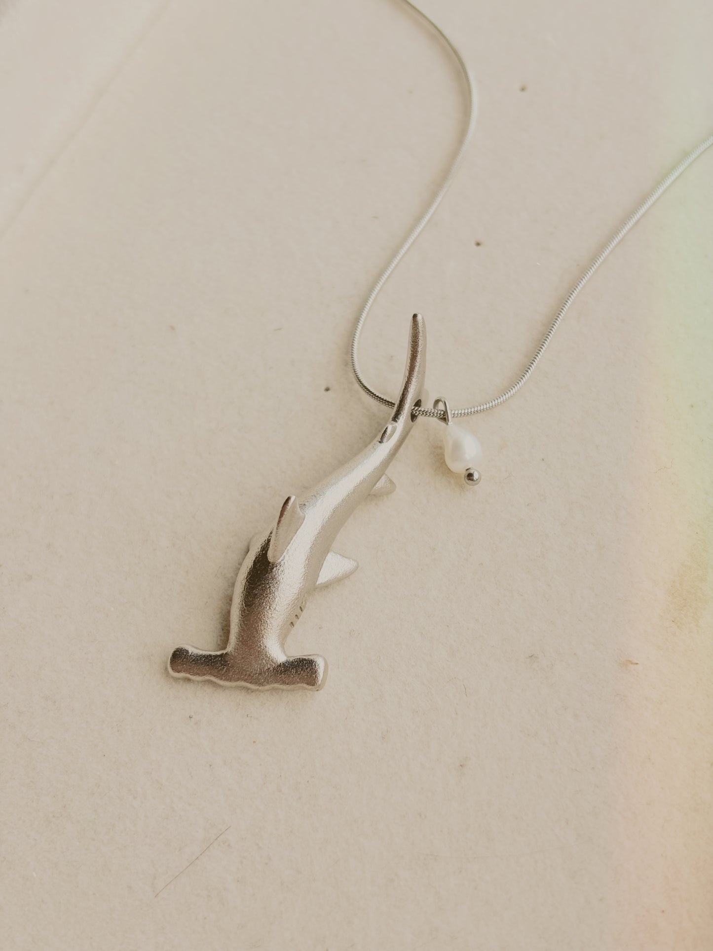 Hammer head shark & fresh water pearl necklace | waterproof | tarnish free