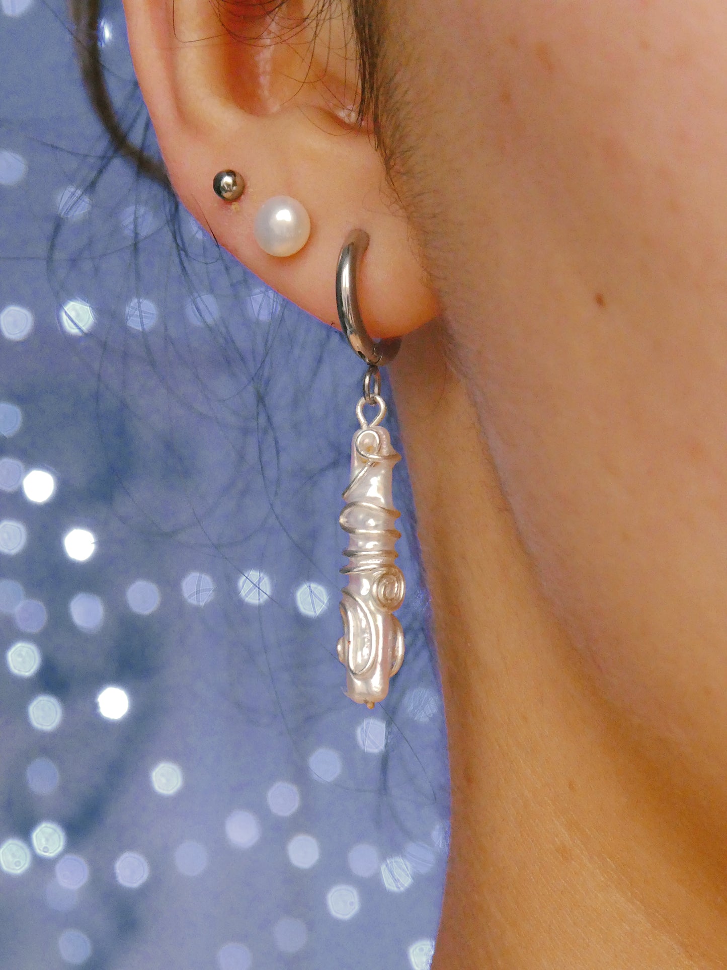 Detailed wire wrapped fresh water pearl necklace & earrings set