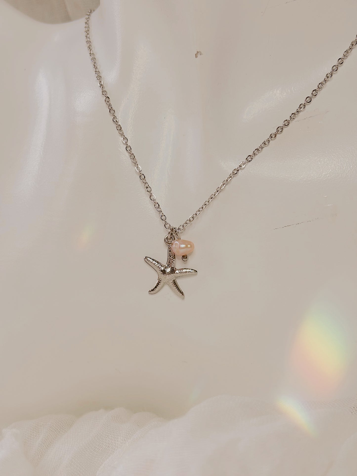 Starfish and pink fresh water pearl necklace
