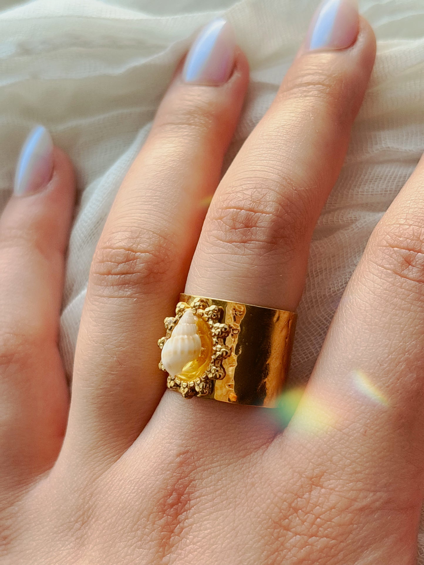 18k Gold natural shell ring tarnish free handmade