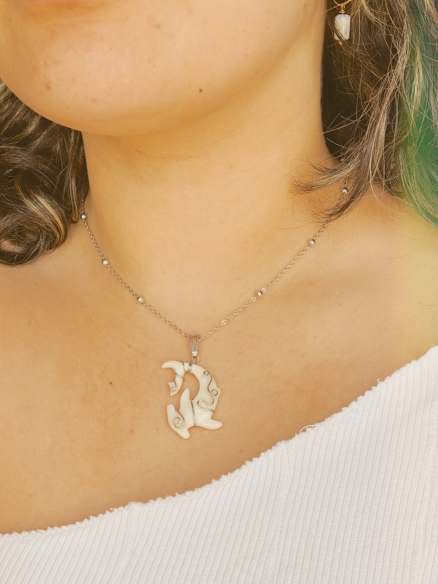 Hand Wrapped bone tooth shark necklace | waterproof | tarnish free | gold & silver
