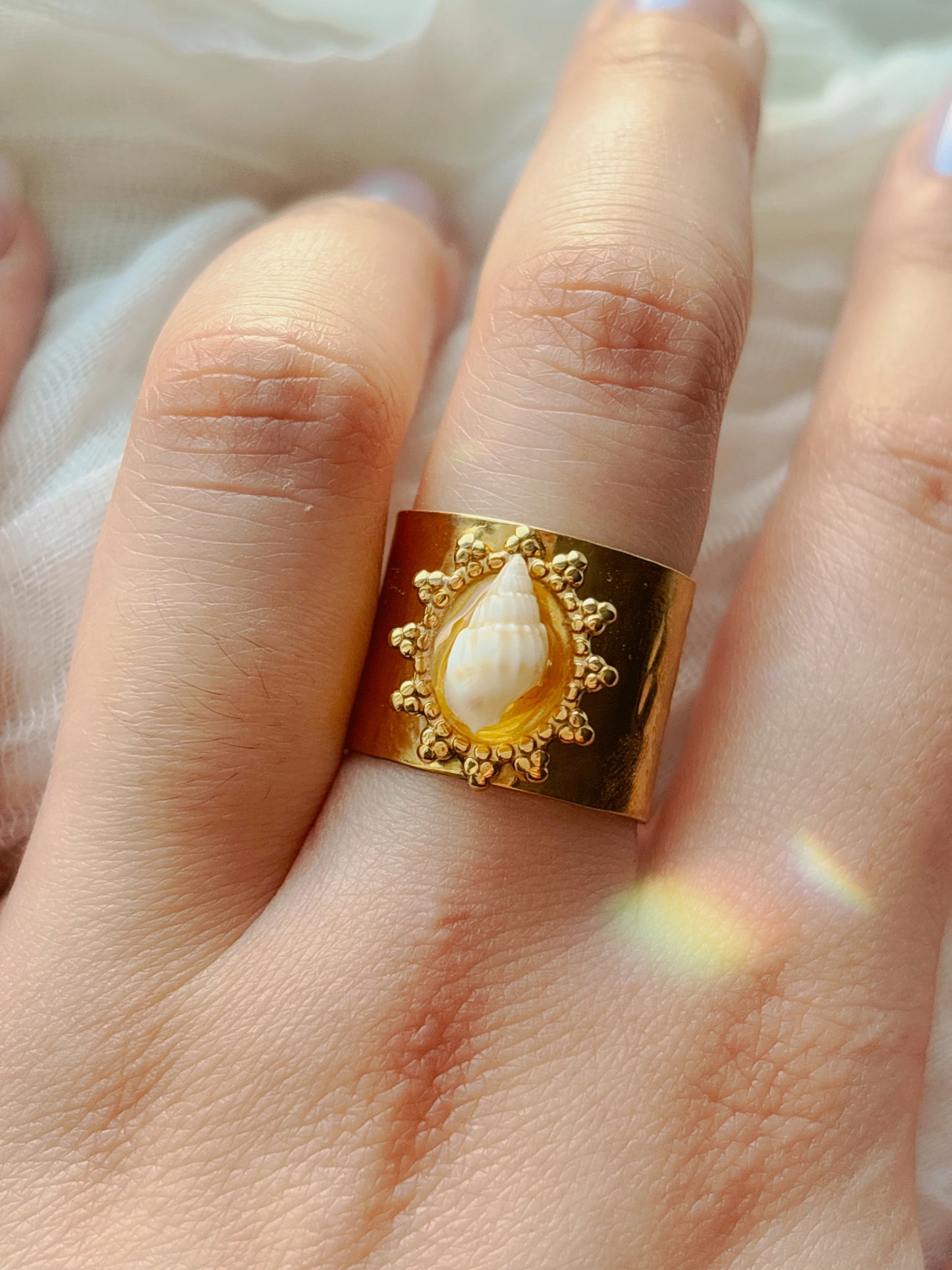 18k Gold natural shell ring tarnish free handmade