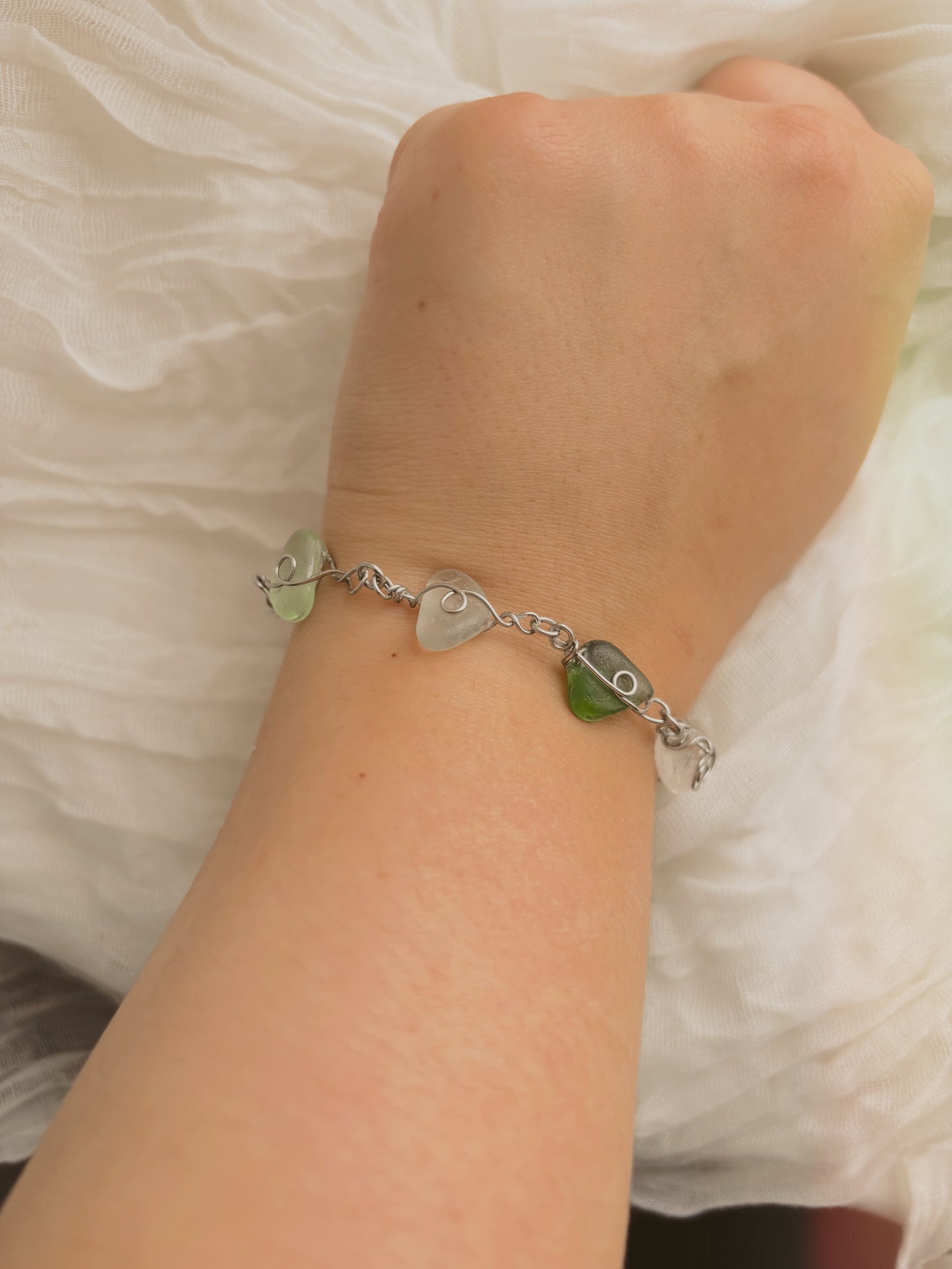 Mermaid Sea Glass Bracelet - Tarnish Free - Gold or Silver - Handmade