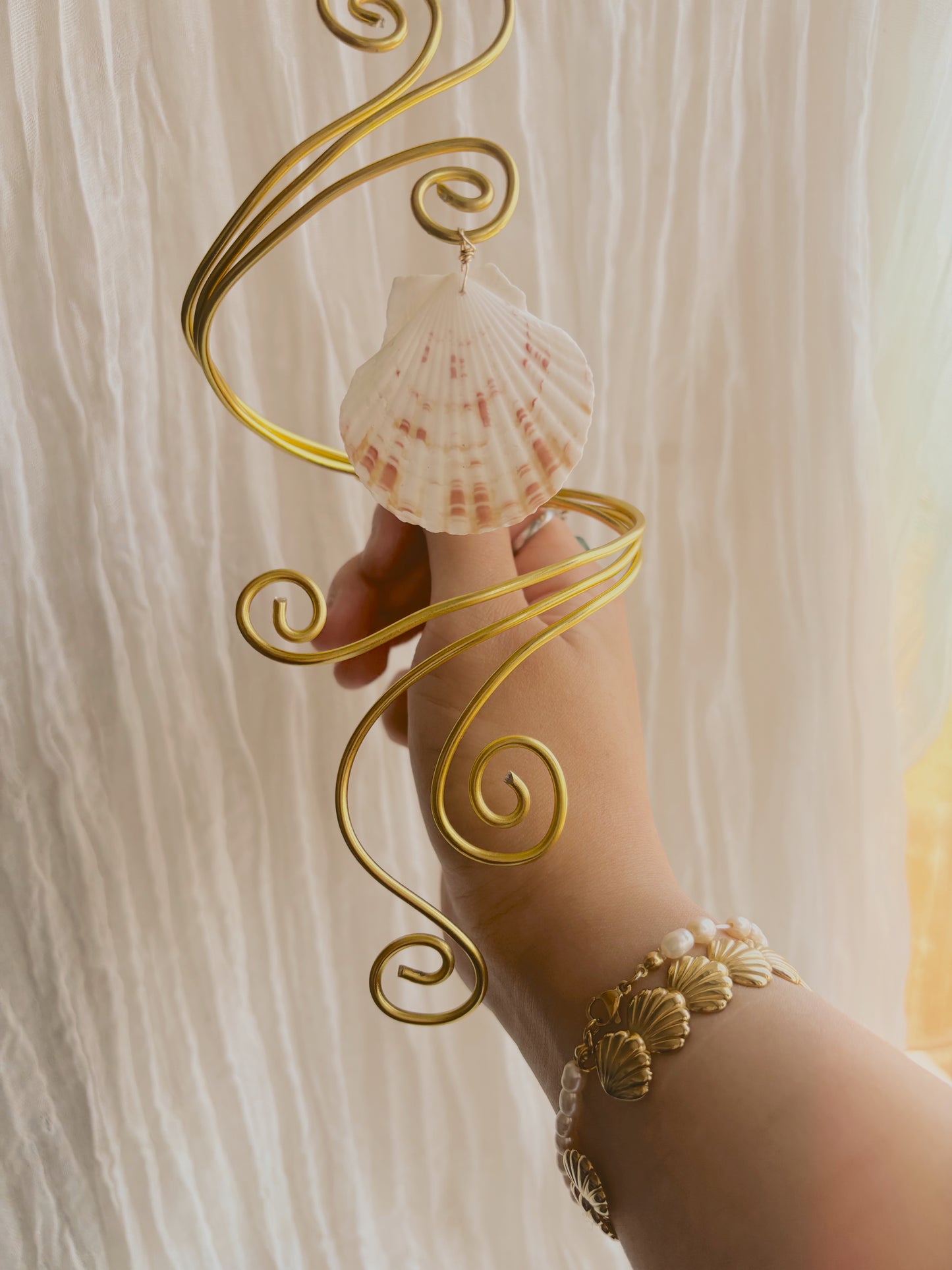 Gold or Silver handmade arm cuff with added shell - adjustable - tarnish free