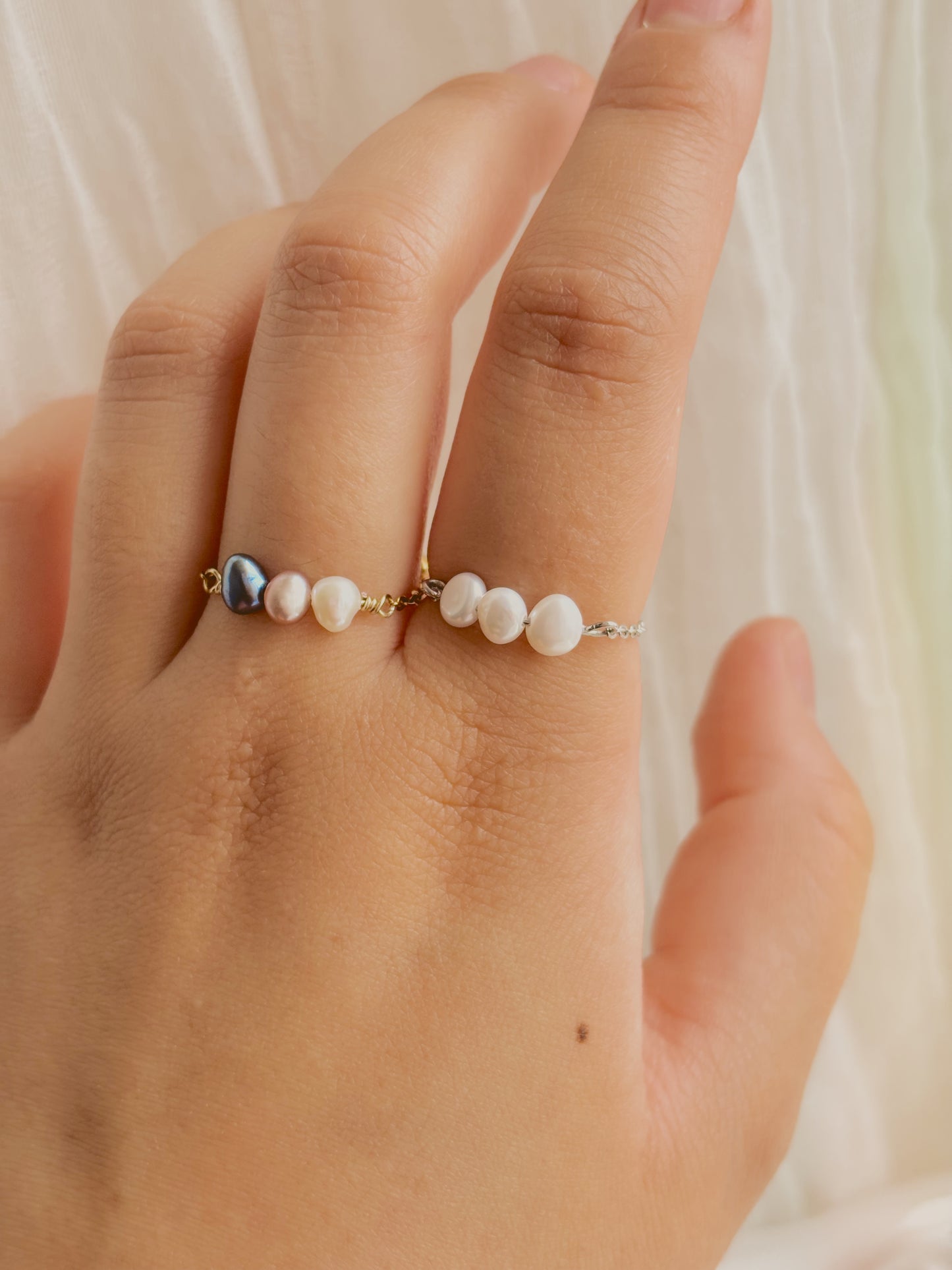 Fresh water pearl Ajustable chain ring