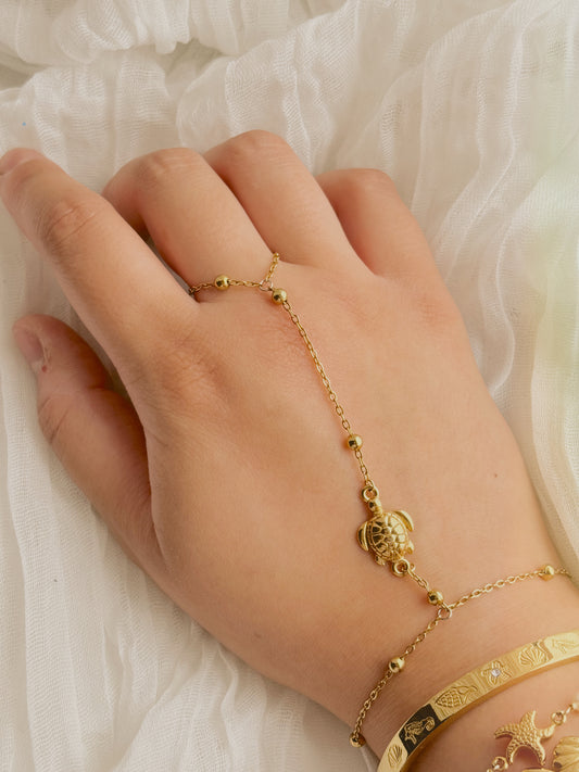 Handmade turtle hand chain - tarnish free - gold or silver