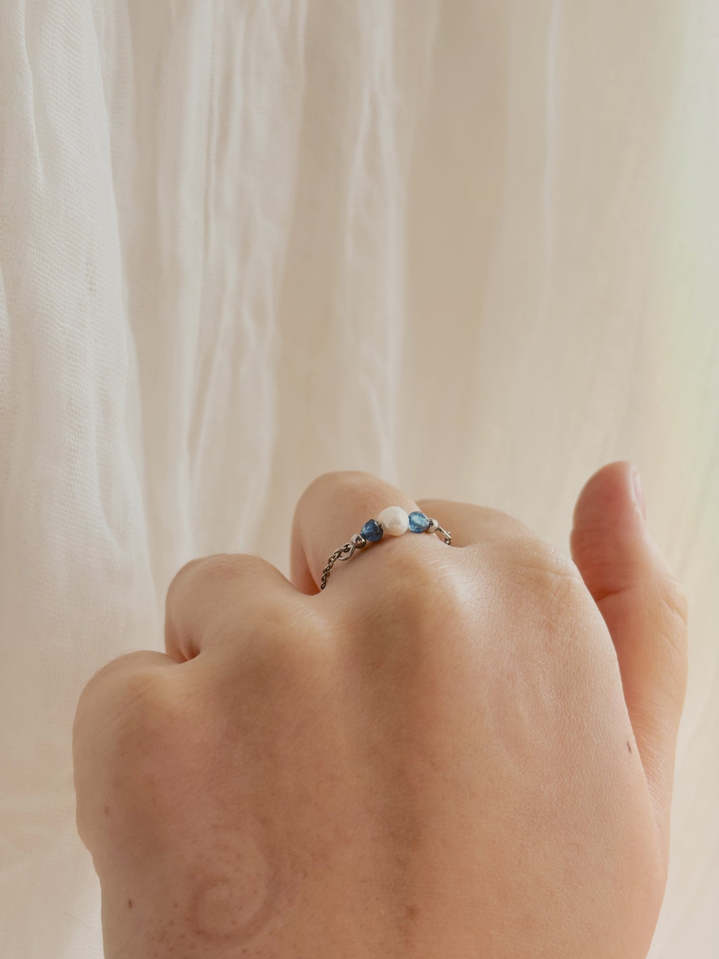 Fresh water pearl & gem stone custom chain ring