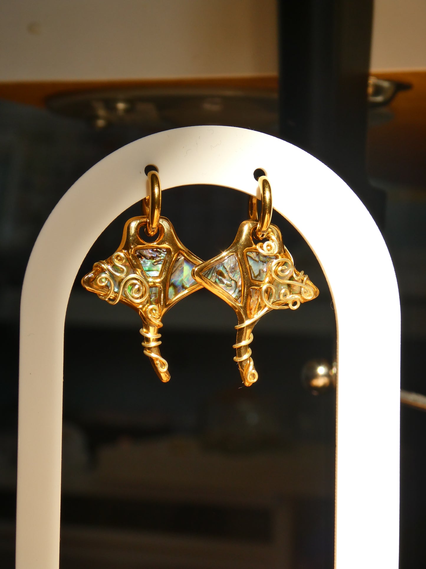 Abalone manta ray earrings