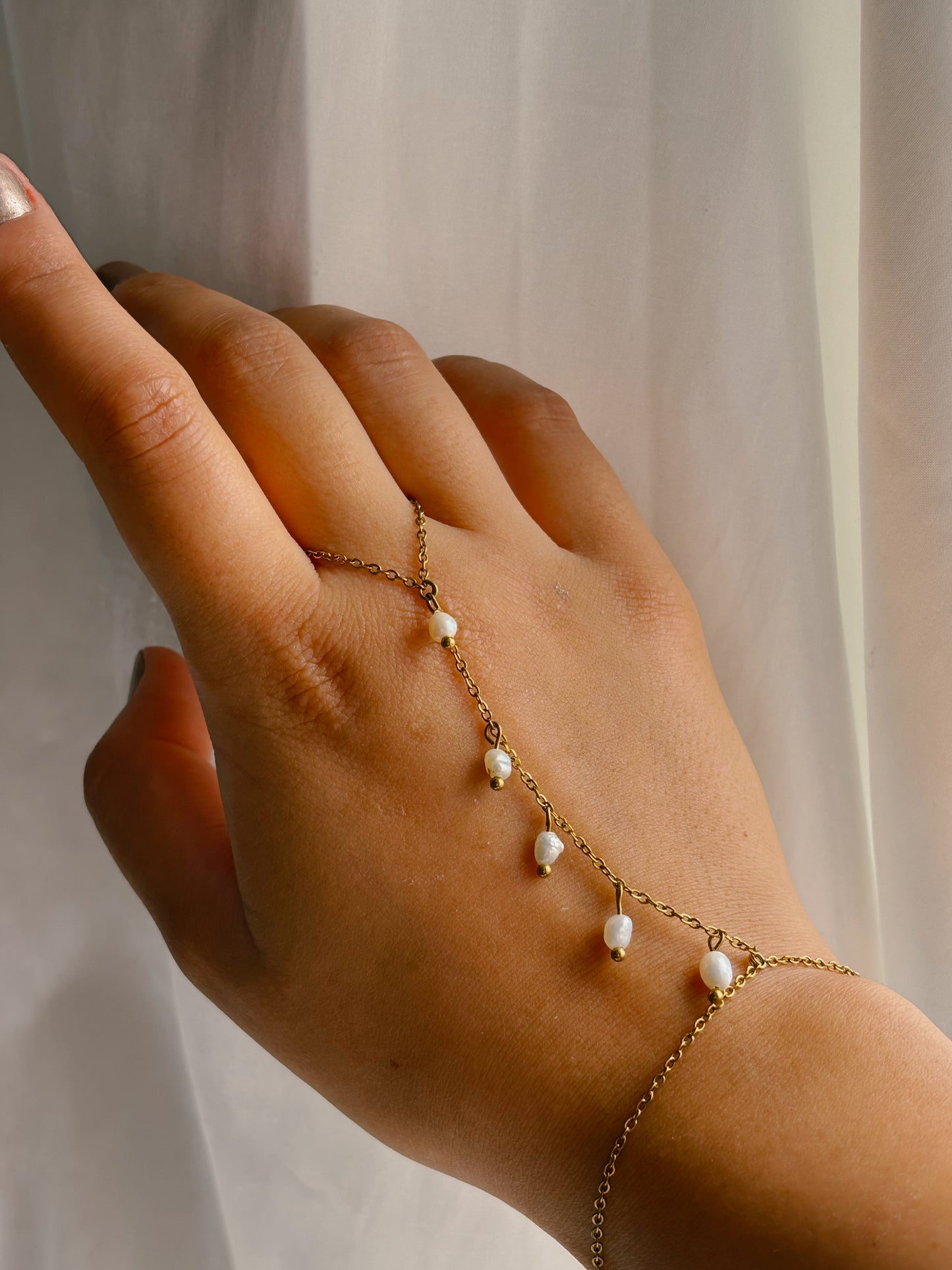 Hanging pearl hand chain | real pearls | waterproof | tarnish free | handmade