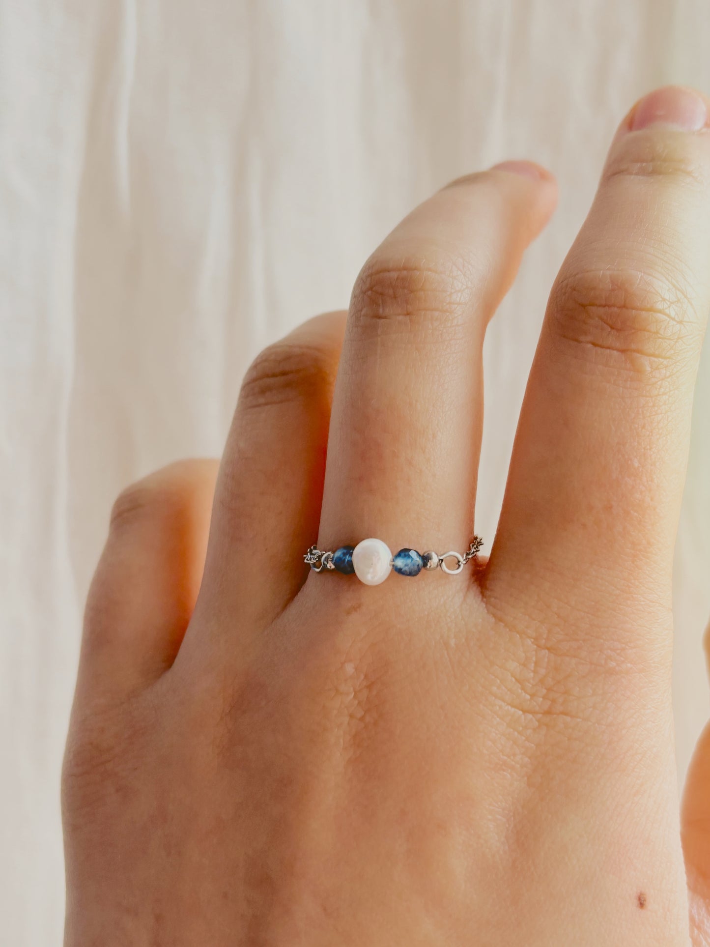 Fresh water pearl & gem stone custom chain ring