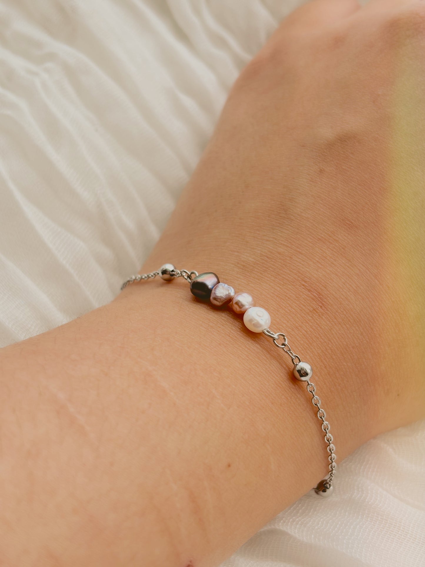 Fresh water mixed colour pearl bracelet - tarnish free - gold or silver