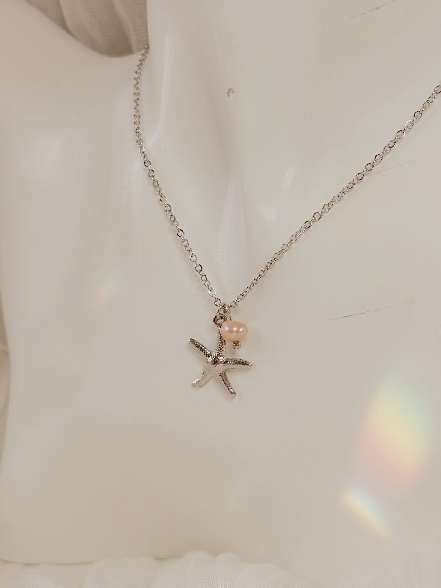 Starfish and pink fresh water pearl necklace