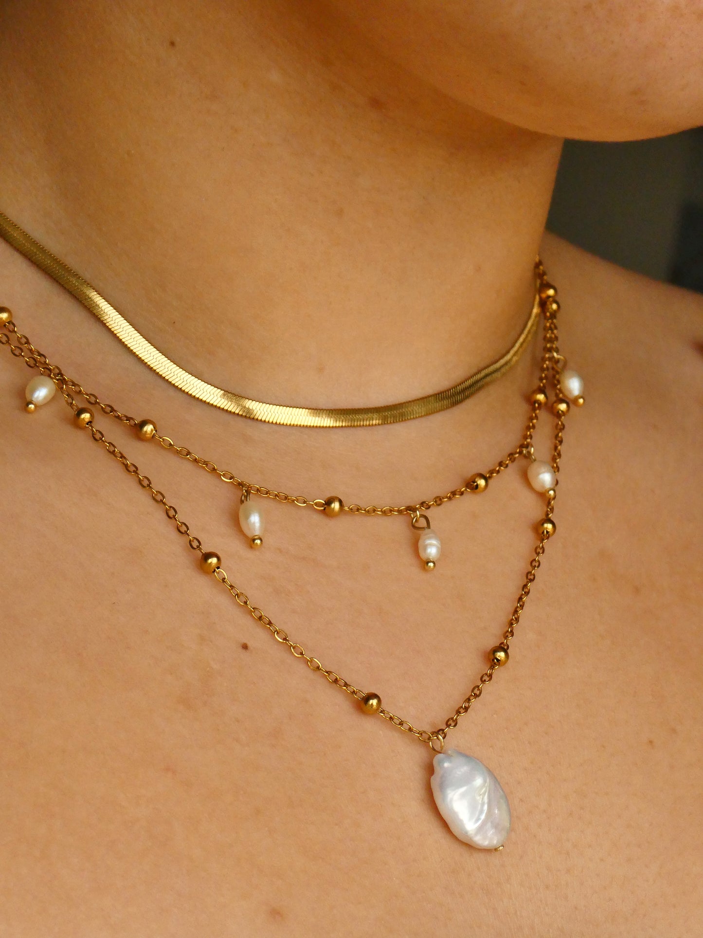 Fresh water pearl necklace set - 3 piece necklace stack