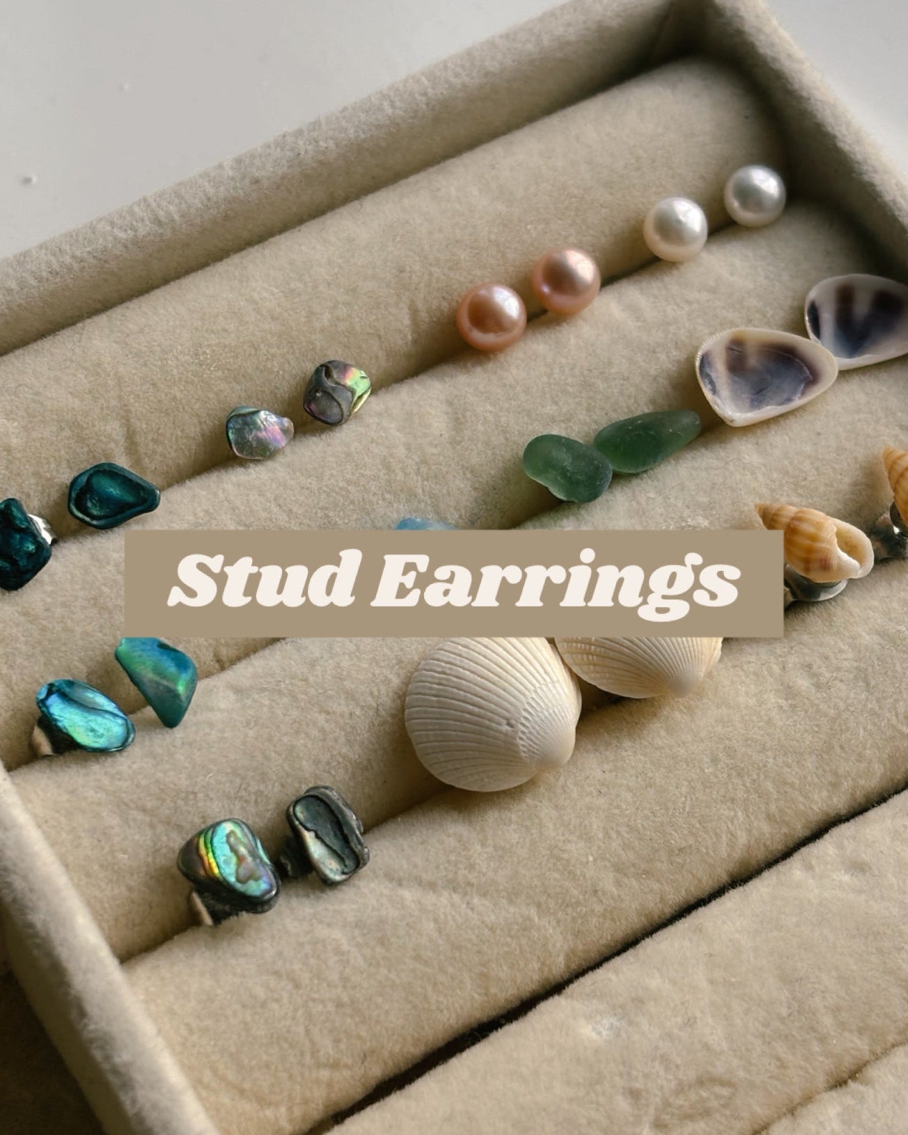 Natural shell & sea glass stud earrings