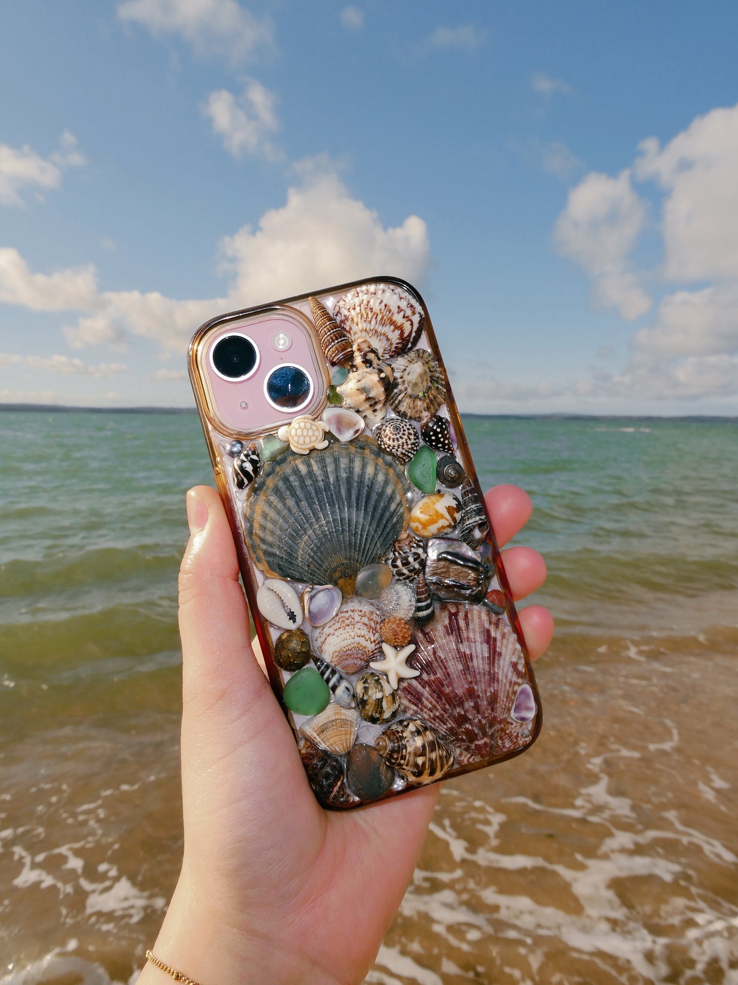 Custom hand crafted shell phone case
