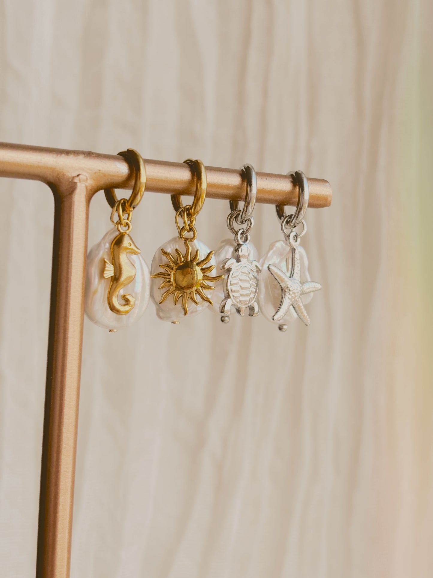 Real fresh water pearl earrings with customisable ocean pendants - tarnish free - gold and silver
