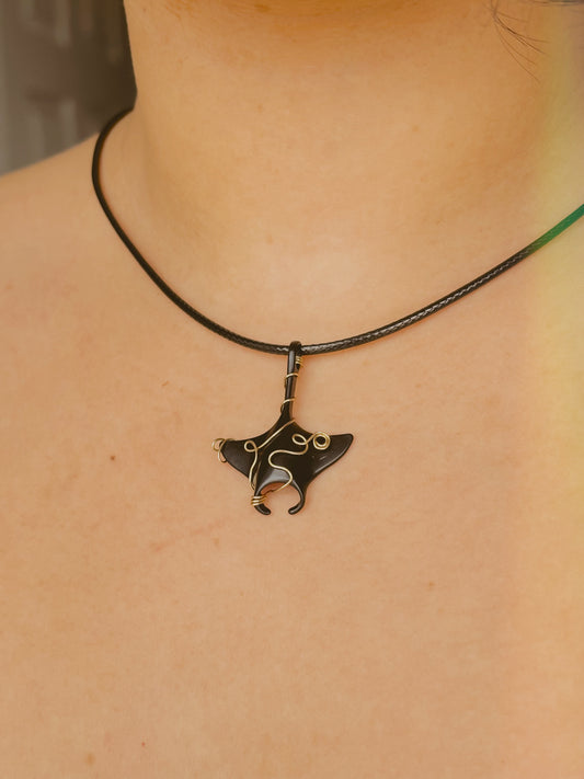 Black manta ray with wire detailing - tarnish free - gold & silver - handmade