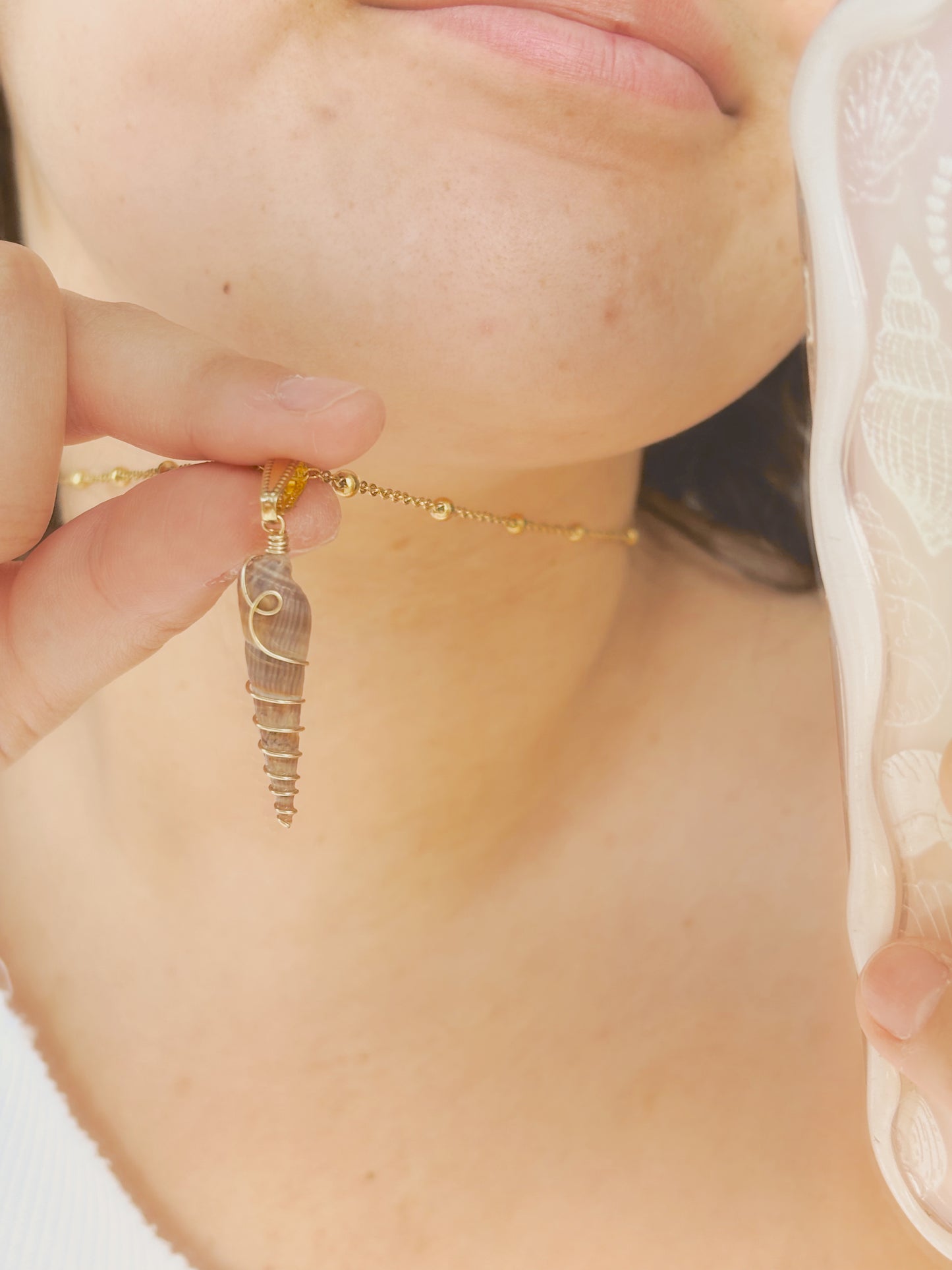 Natural shell necklace with unique wire detailing - tarnish free - silver & gold