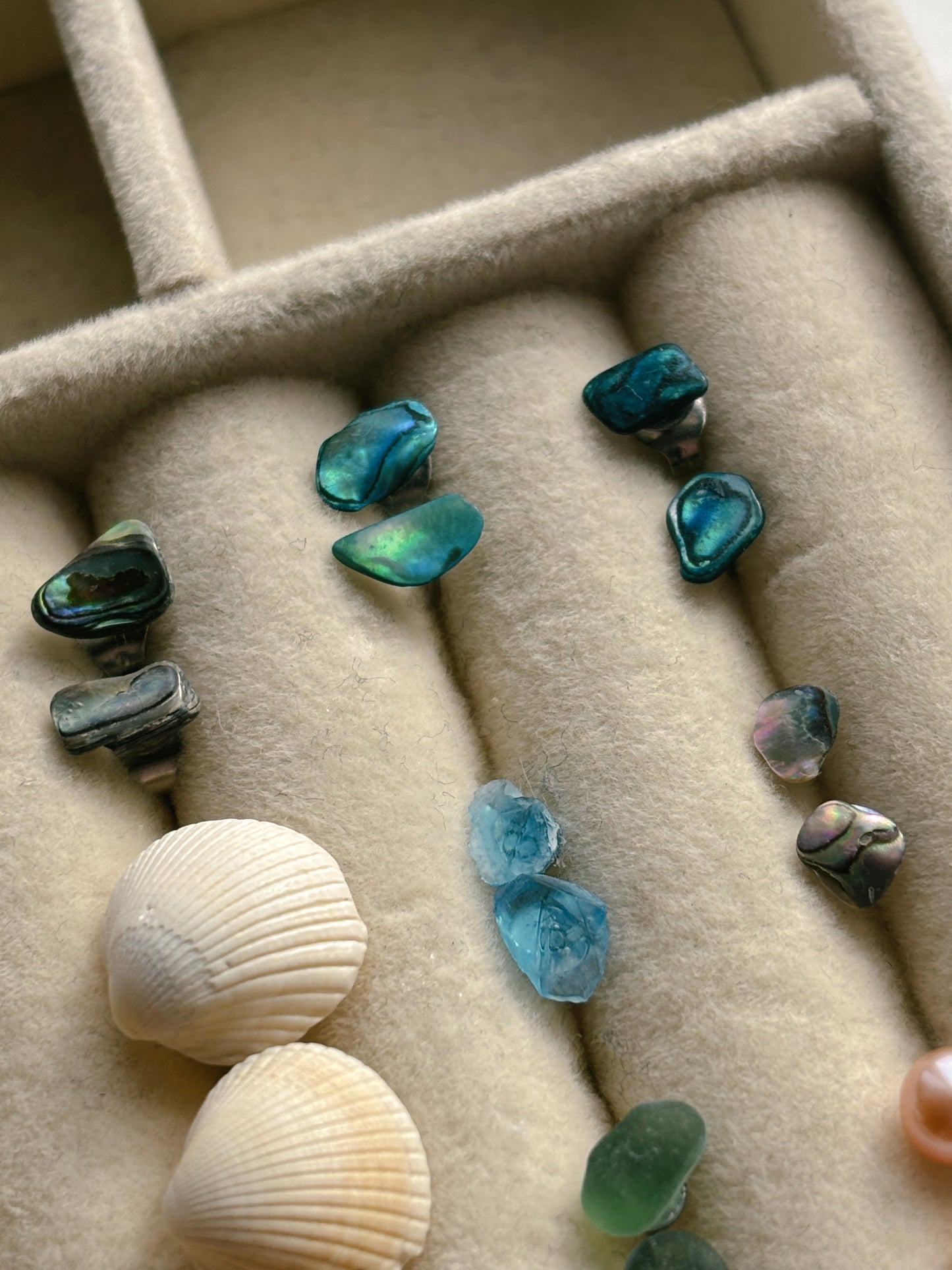 Natural shell & sea glass stud earrings