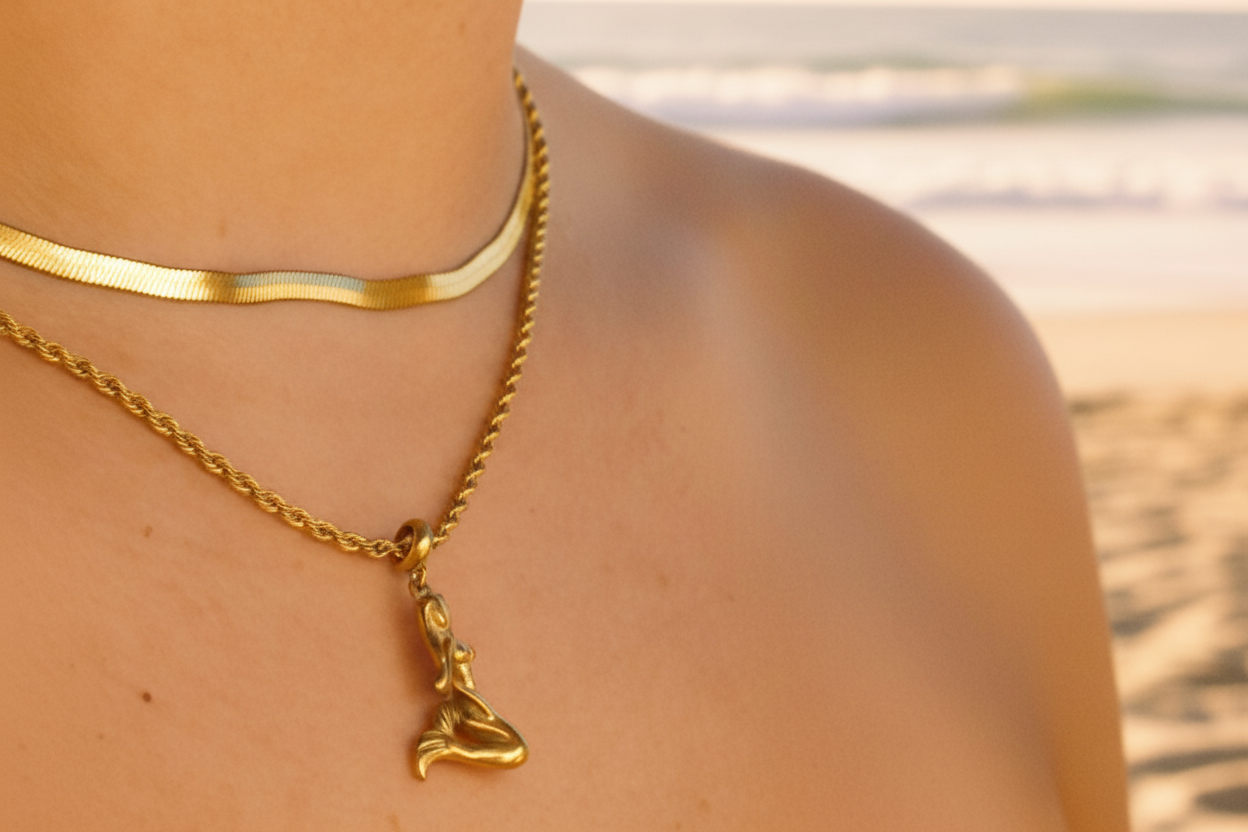 Gold 3D Mermaid necklace with custom chain