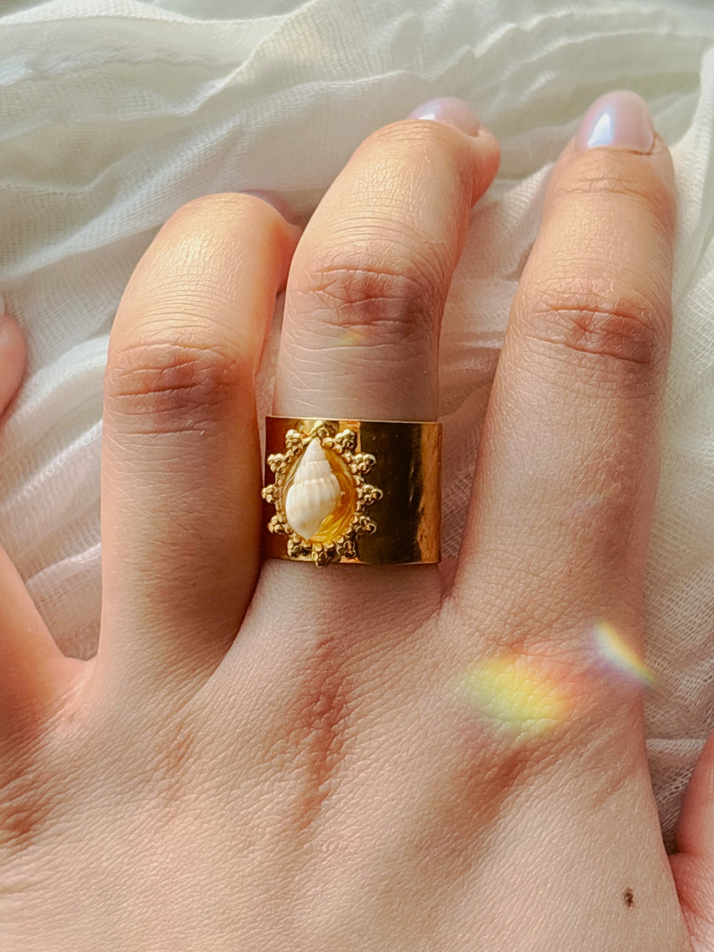 18k Gold natural shell ring tarnish free handmade