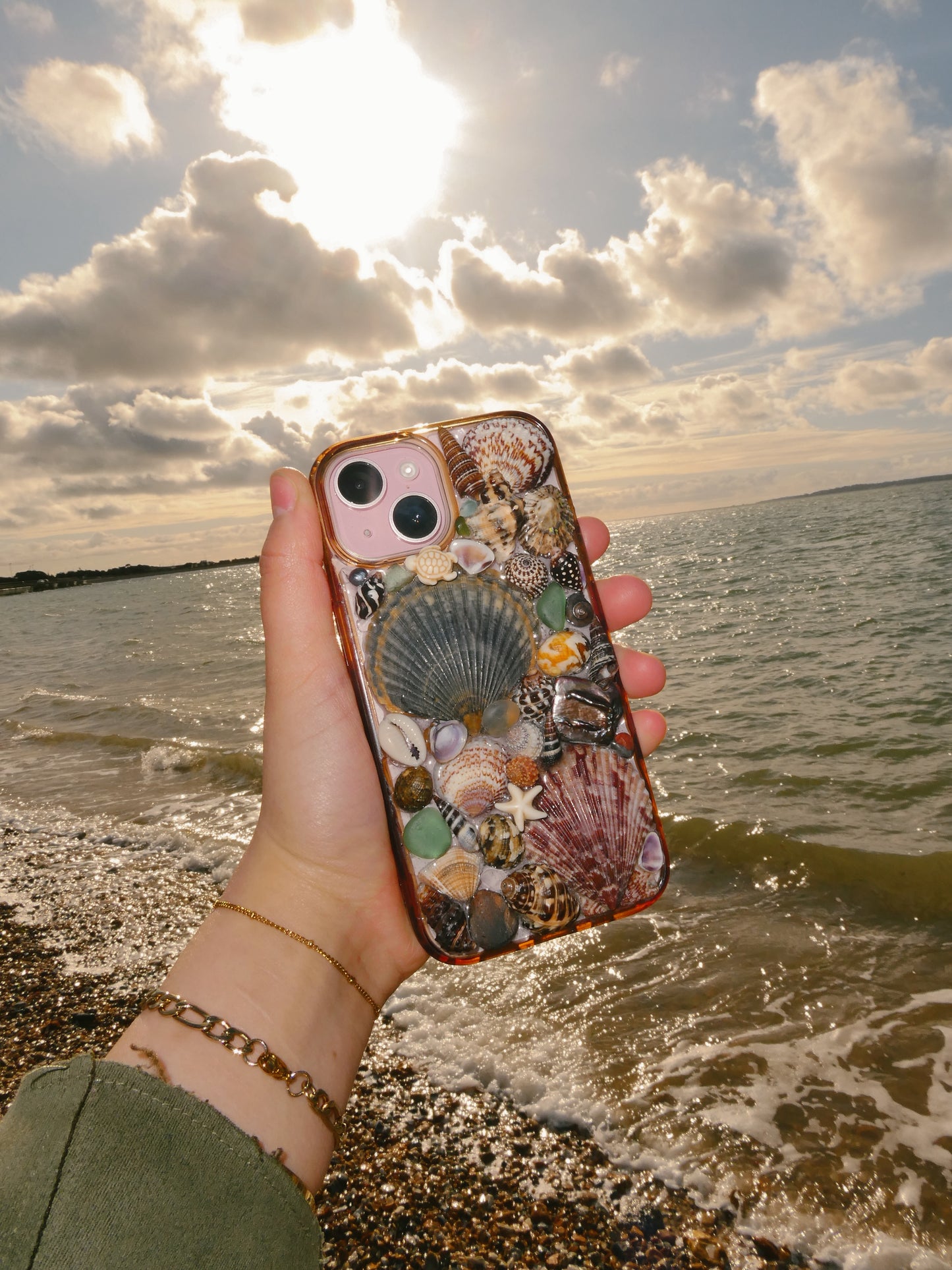 Custom hand crafted shell phone case