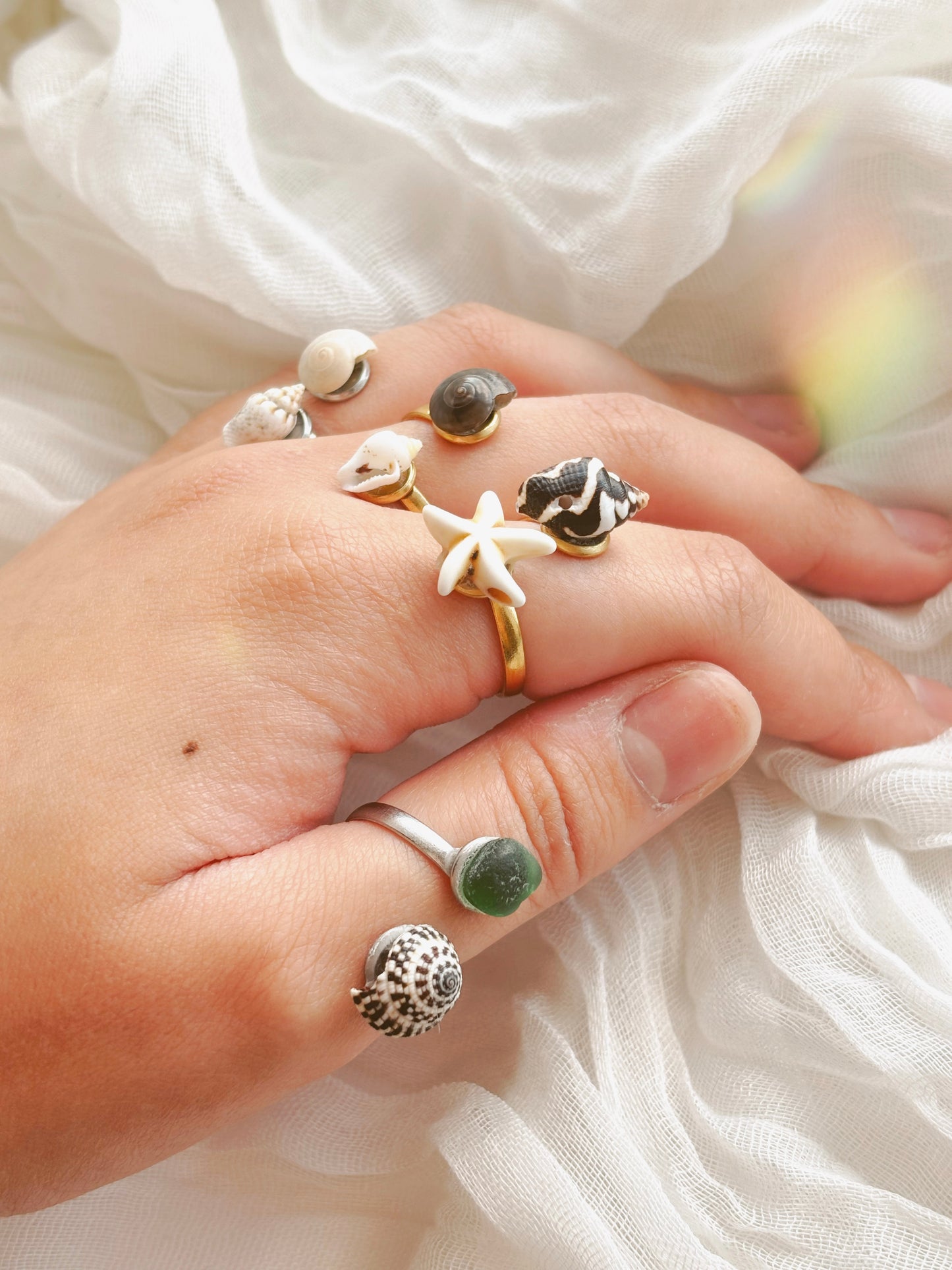 Customisable shell & sea glass rings