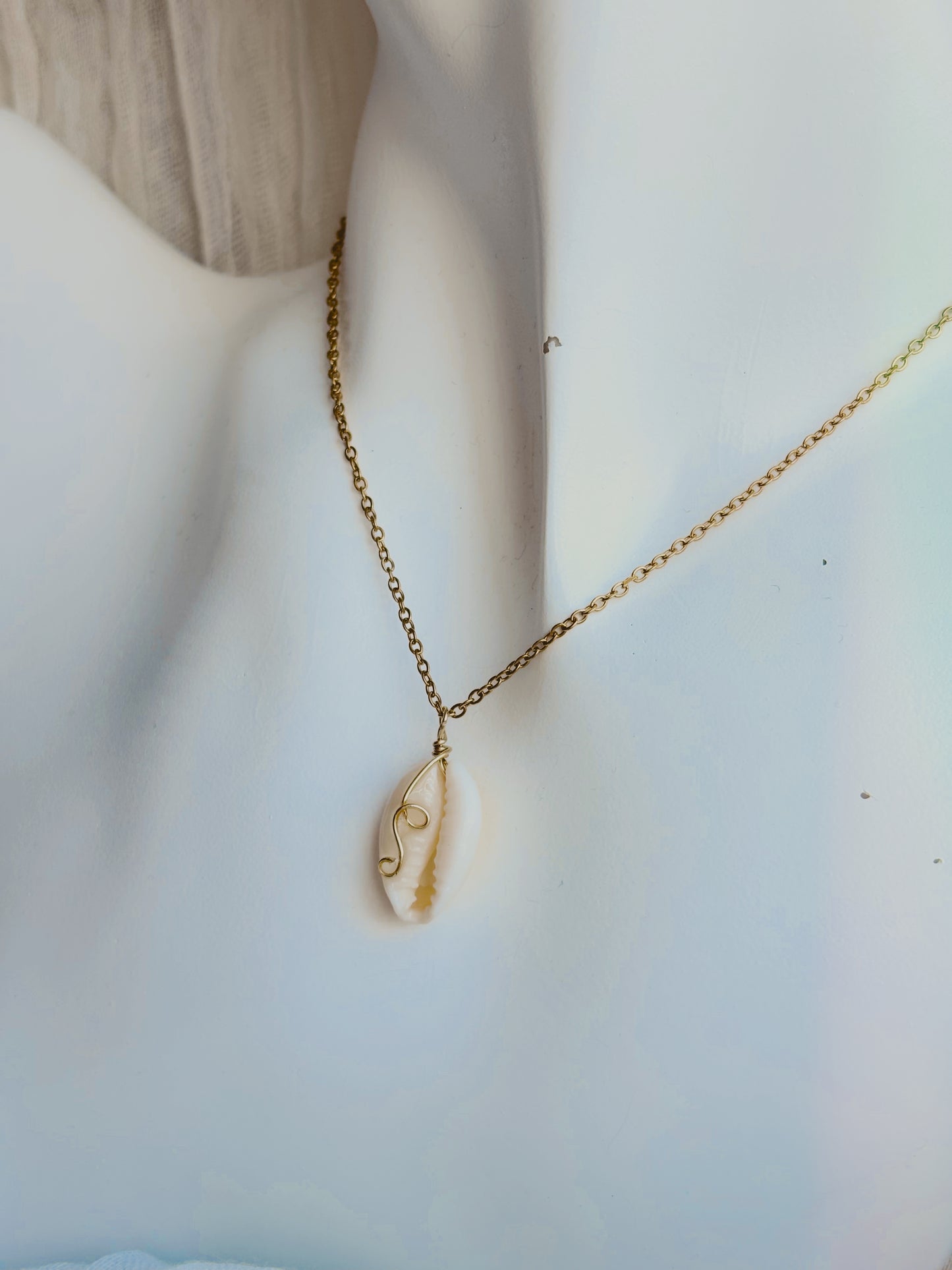 Dainty Cowrie shell necklace with wire detailing  - handmade - tarnish free - gold or silver