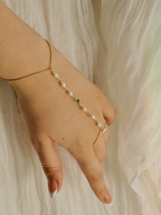 Custom pearl and gem hand chain