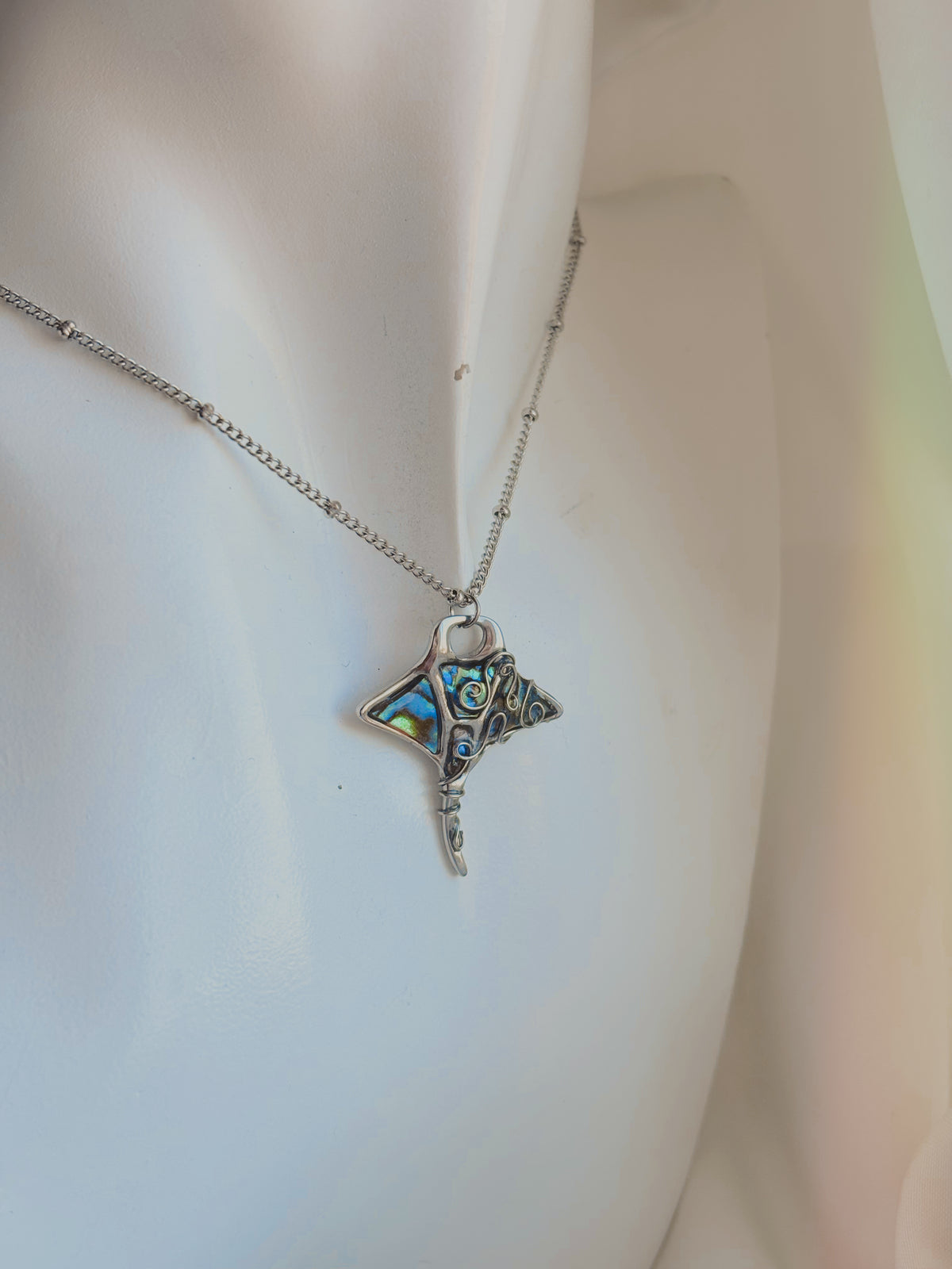 Wrapped abalone manta ray  necklace