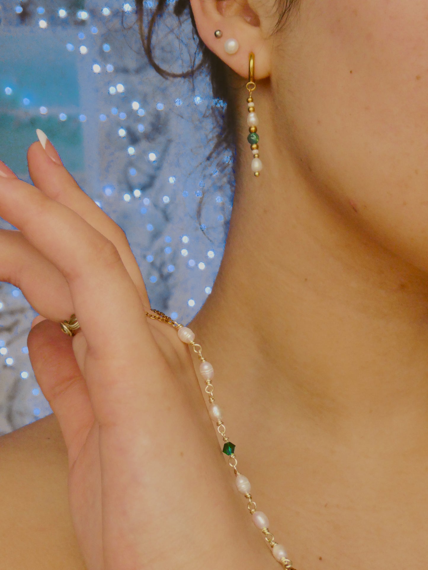 Custom pearl and gem hand chain