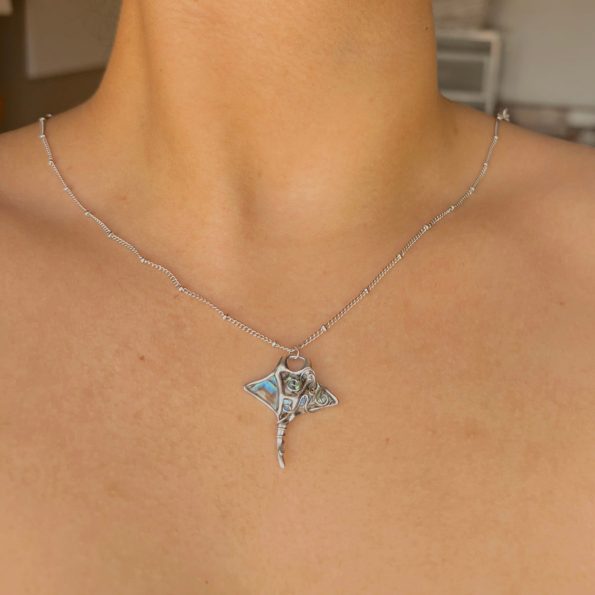 Wrapped abalone manta ray  necklace