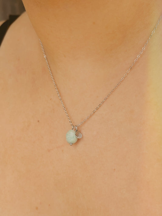 Ocean stone necklace with small shell - tarnish free - gold & silver