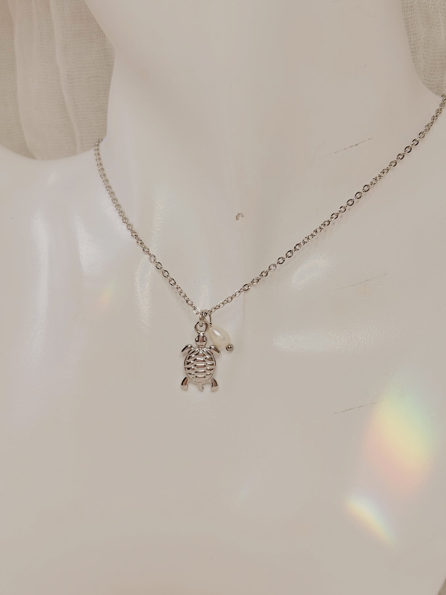 Dainty Turtle & fresh water Pearl necklace