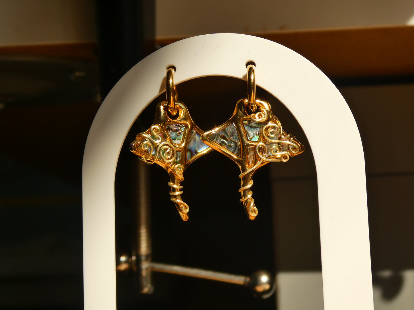 Abalone manta ray earrings