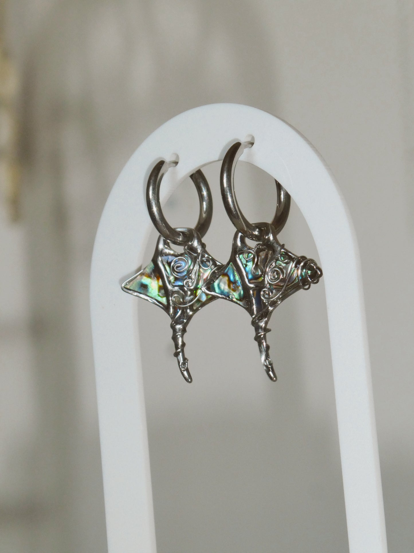 Abalone manta ray earrings